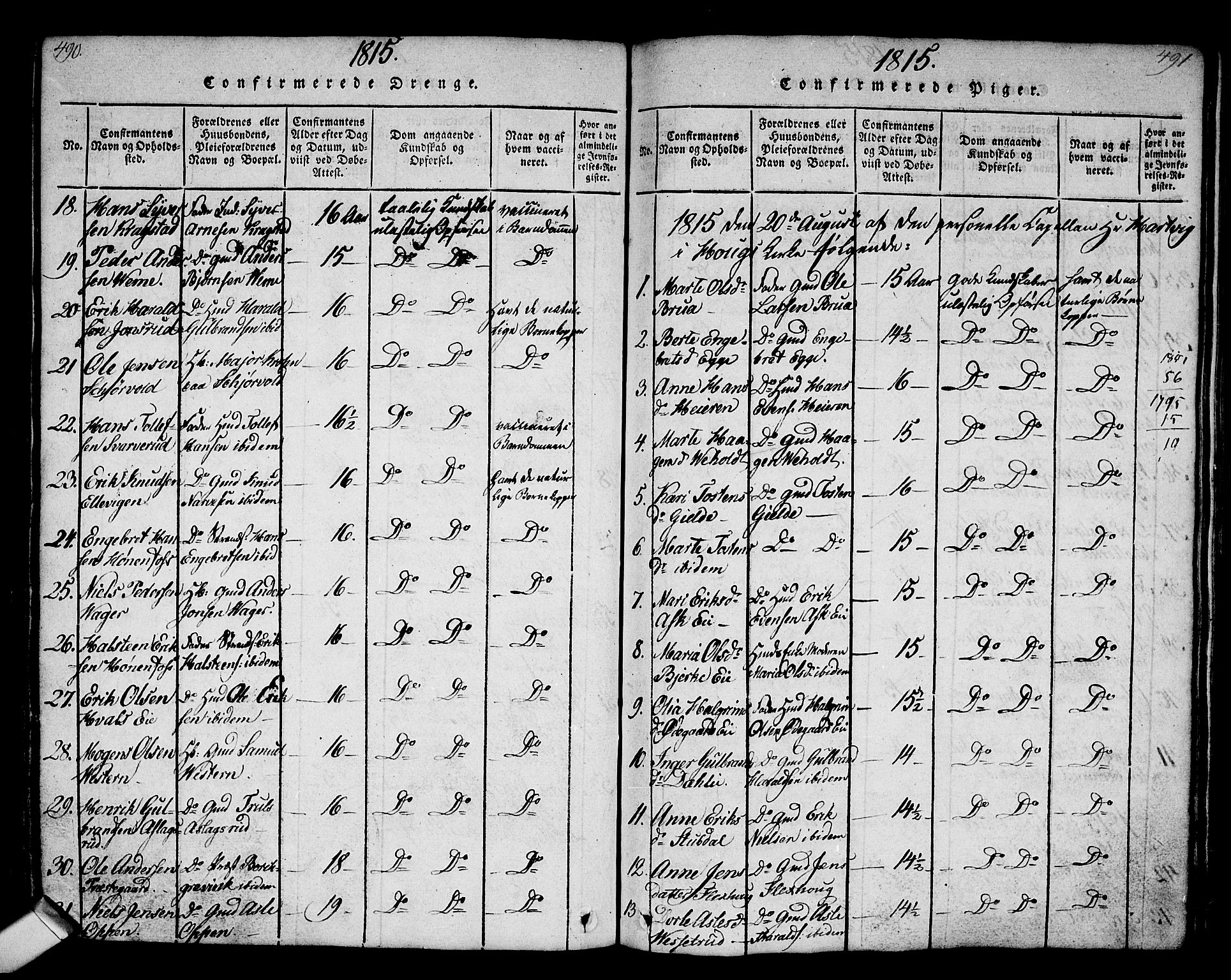 Norderhov kirkebøker, AV/SAKO-A-237/G/Ga/L0002: Parish register (copy) no. I 2, 1814-1867, p. 490-491