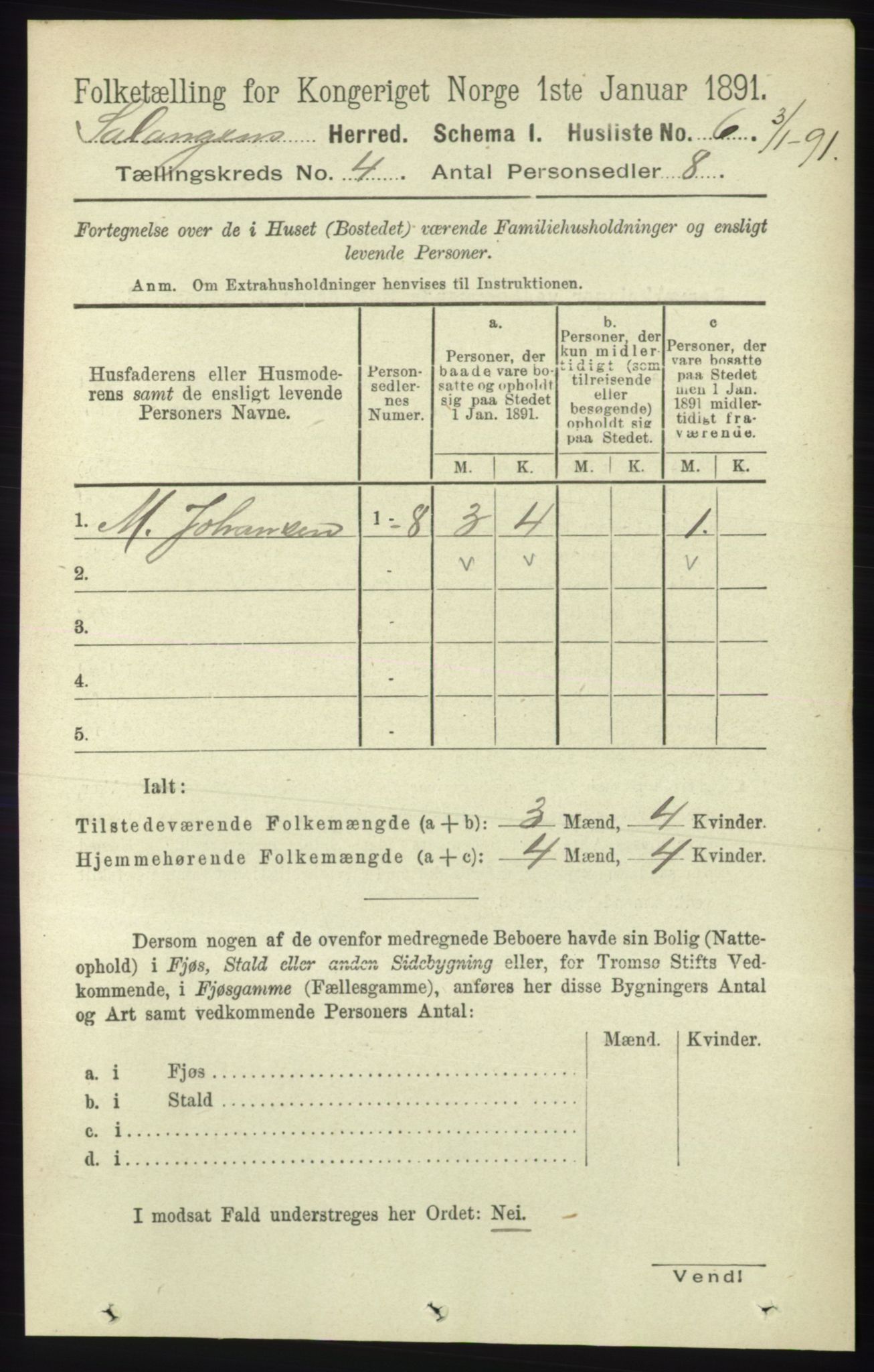 RA, 1891 census for 1921 Salangen, 1891, p. 1743