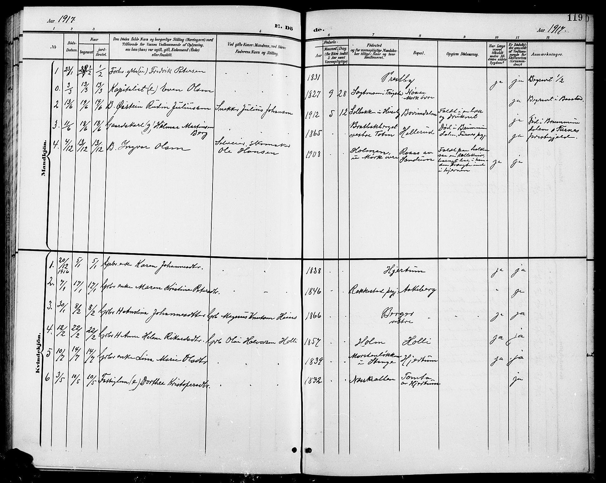 Spydeberg prestekontor Kirkebøker, AV/SAO-A-10924/G/Gb/L0001: Parish register (copy) no. II 1, 1901-1924, p. 119