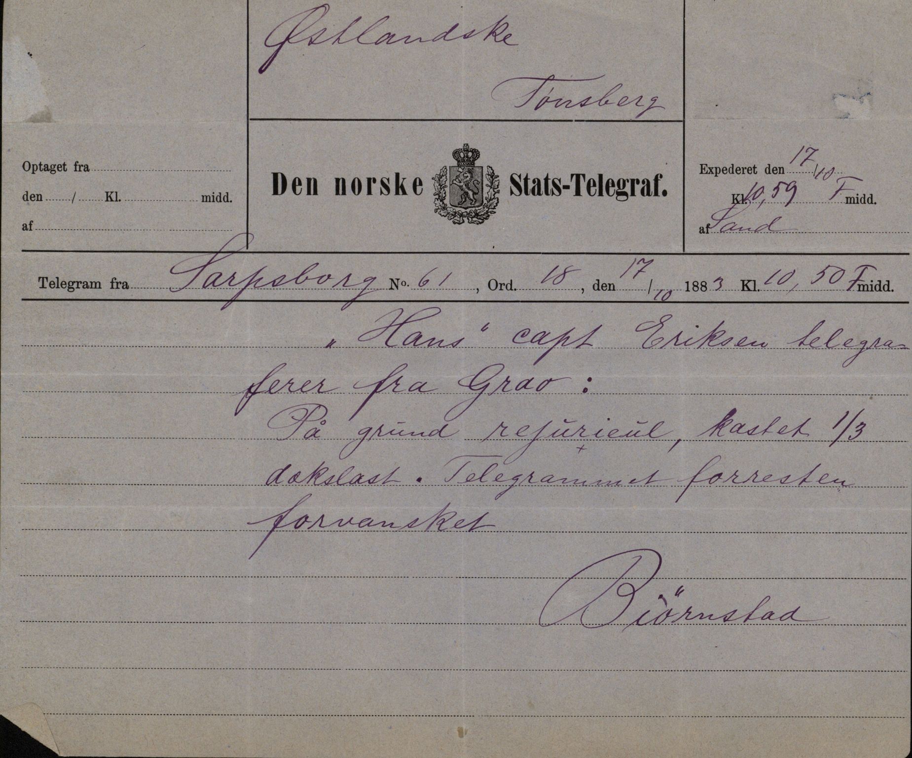 Pa 63 - Østlandske skibsassuranceforening, VEMU/A-1079/G/Ga/L0016/0017: Havaridokumenter / Andover, Hans, Heimdal, 1883, p. 10