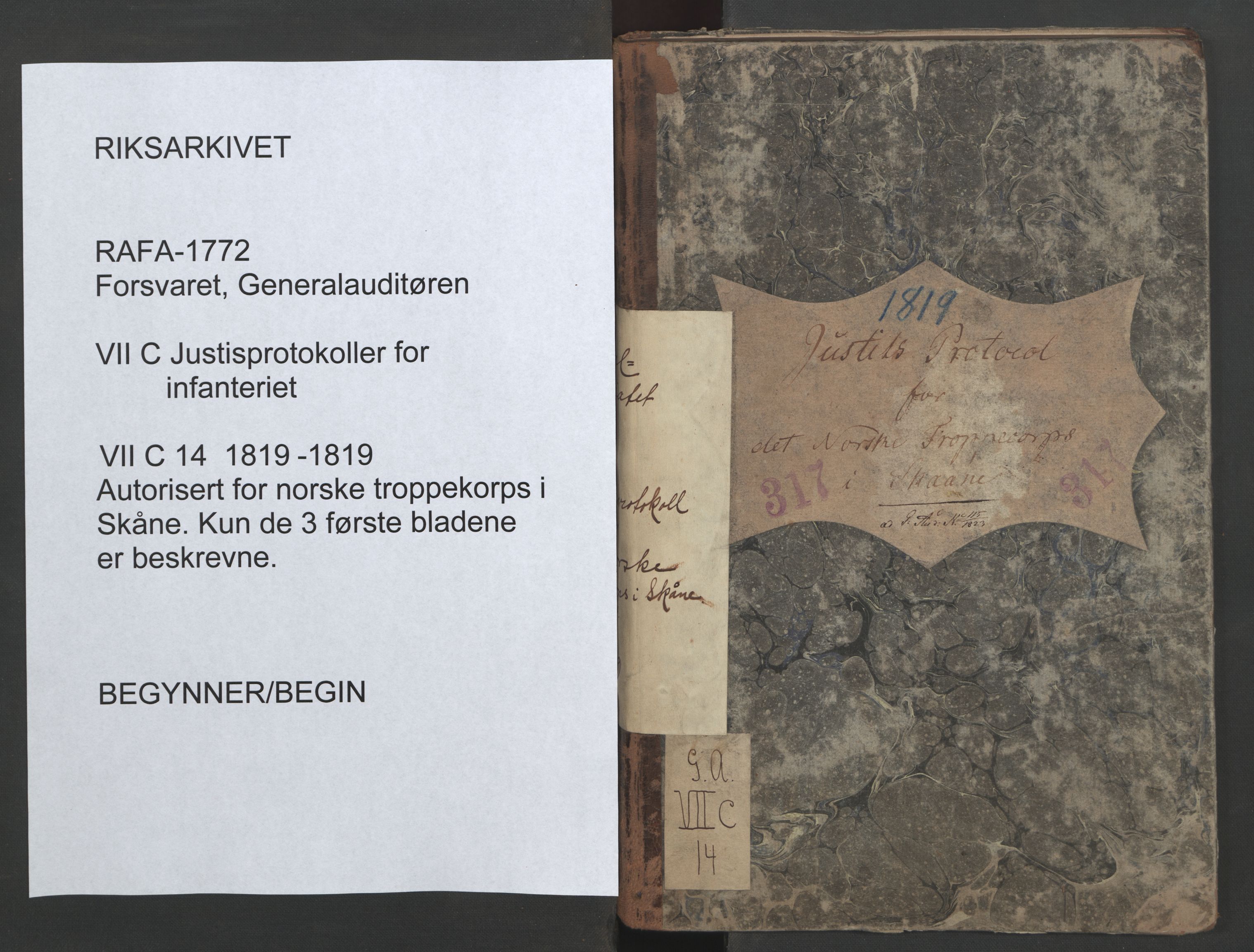 Forsvaret, Generalauditøren, RA/RAFA-1772/F/Fg/Fgc/L0014: Justitsprotokoller, 1819