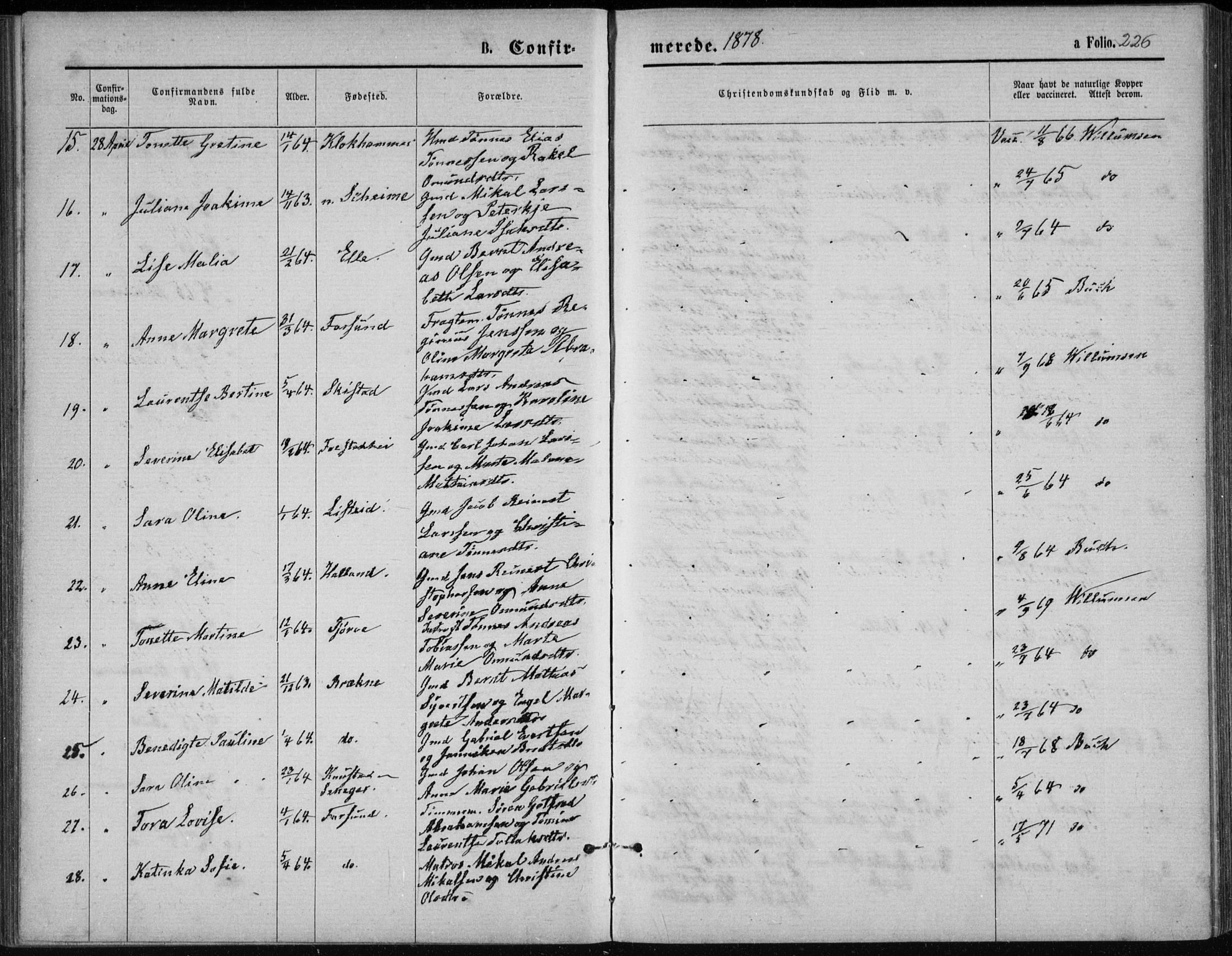 Lista sokneprestkontor, AV/SAK-1111-0027/F/Fb/L0004: Parish register (copy) no. B 4, 1877-1891, p. 226