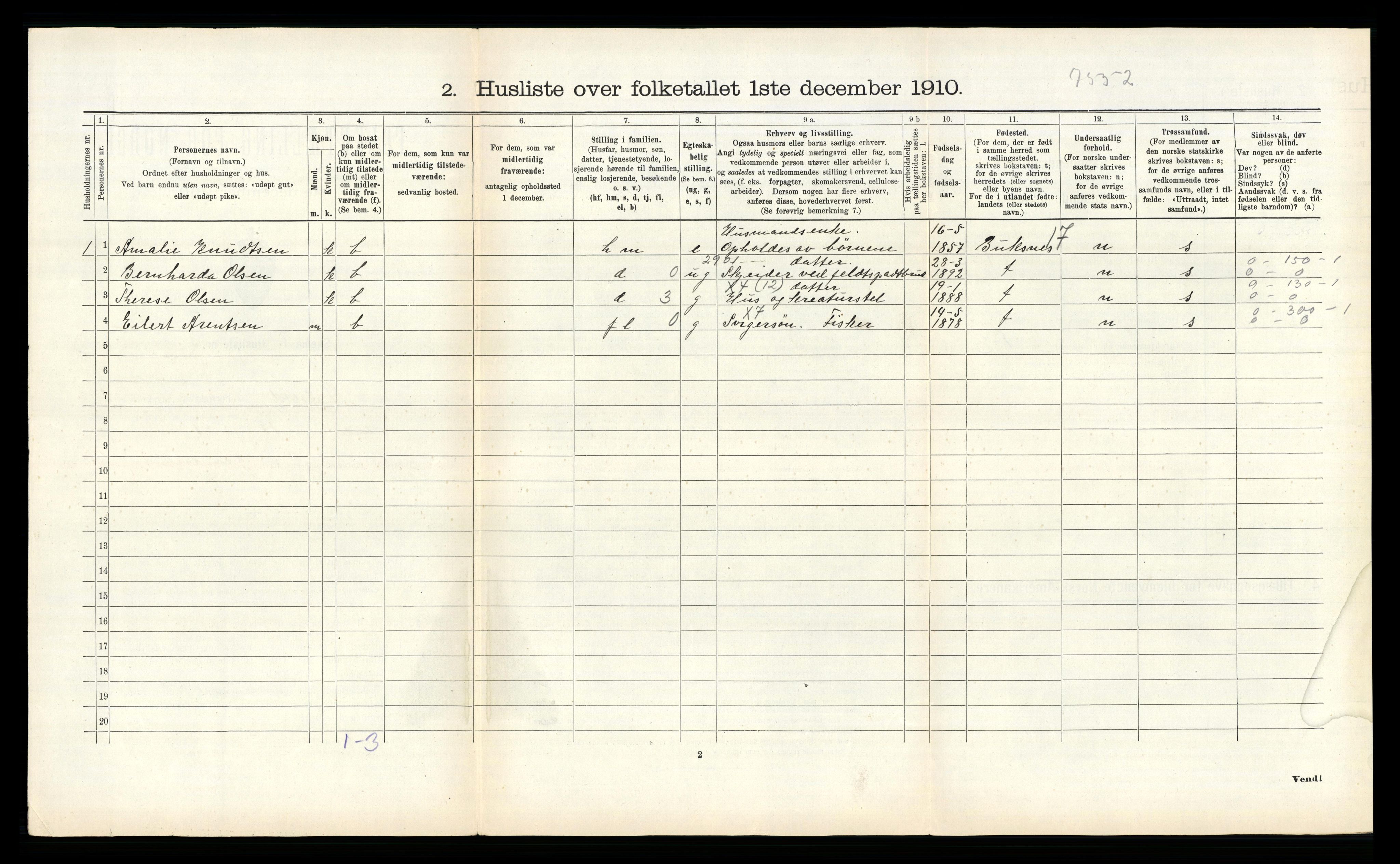 RA, 1910 census for Tysfjord, 1910, p. 288