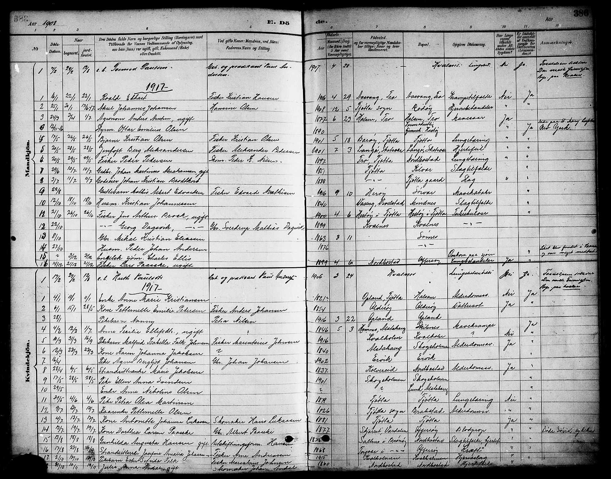 Ministerialprotokoller, klokkerbøker og fødselsregistre - Nordland, AV/SAT-A-1459/817/L0268: Parish register (copy) no. 817C03, 1884-1920, p. 386