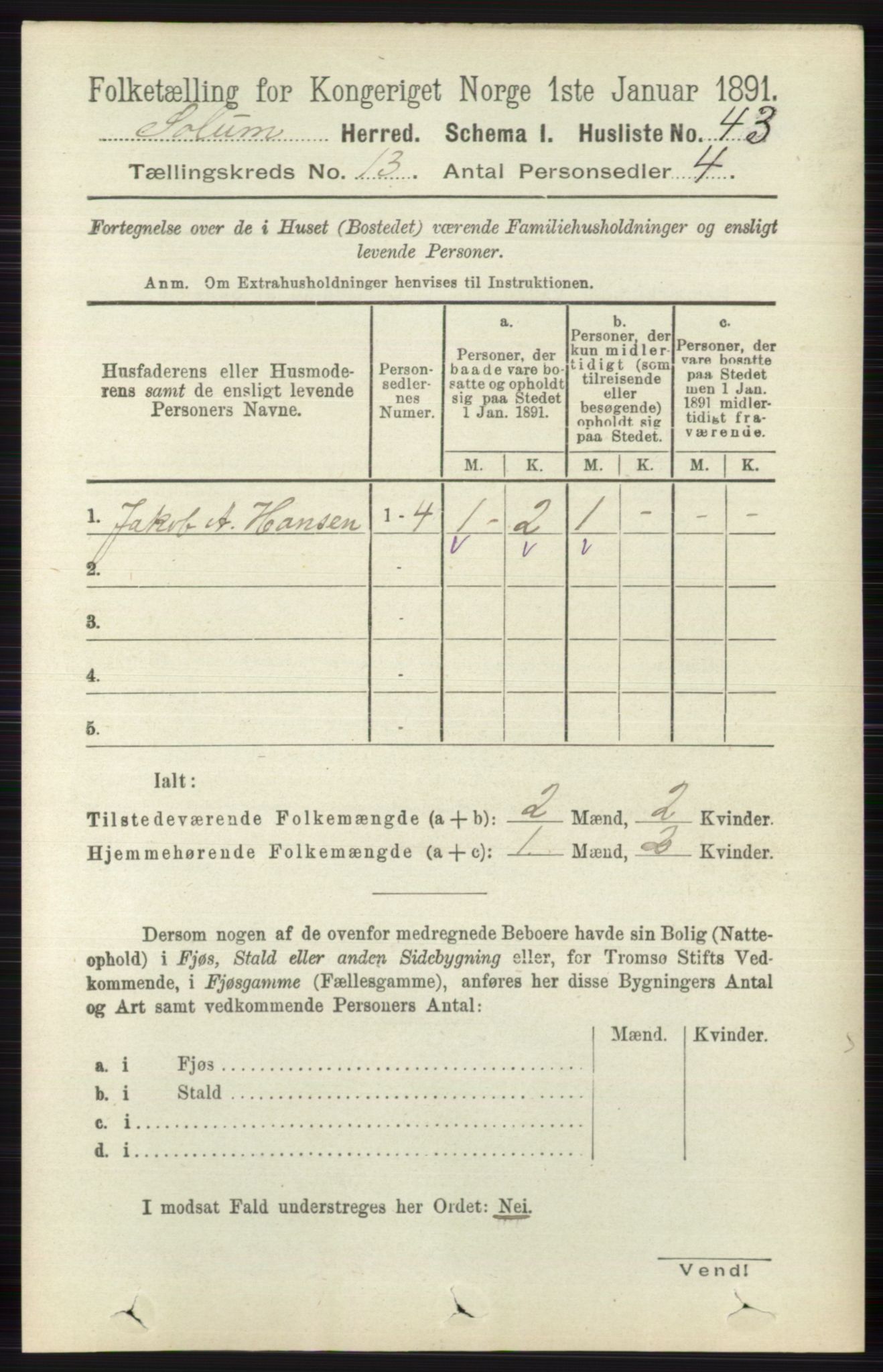 RA, 1891 census for 0818 Solum, 1891, p. 6045