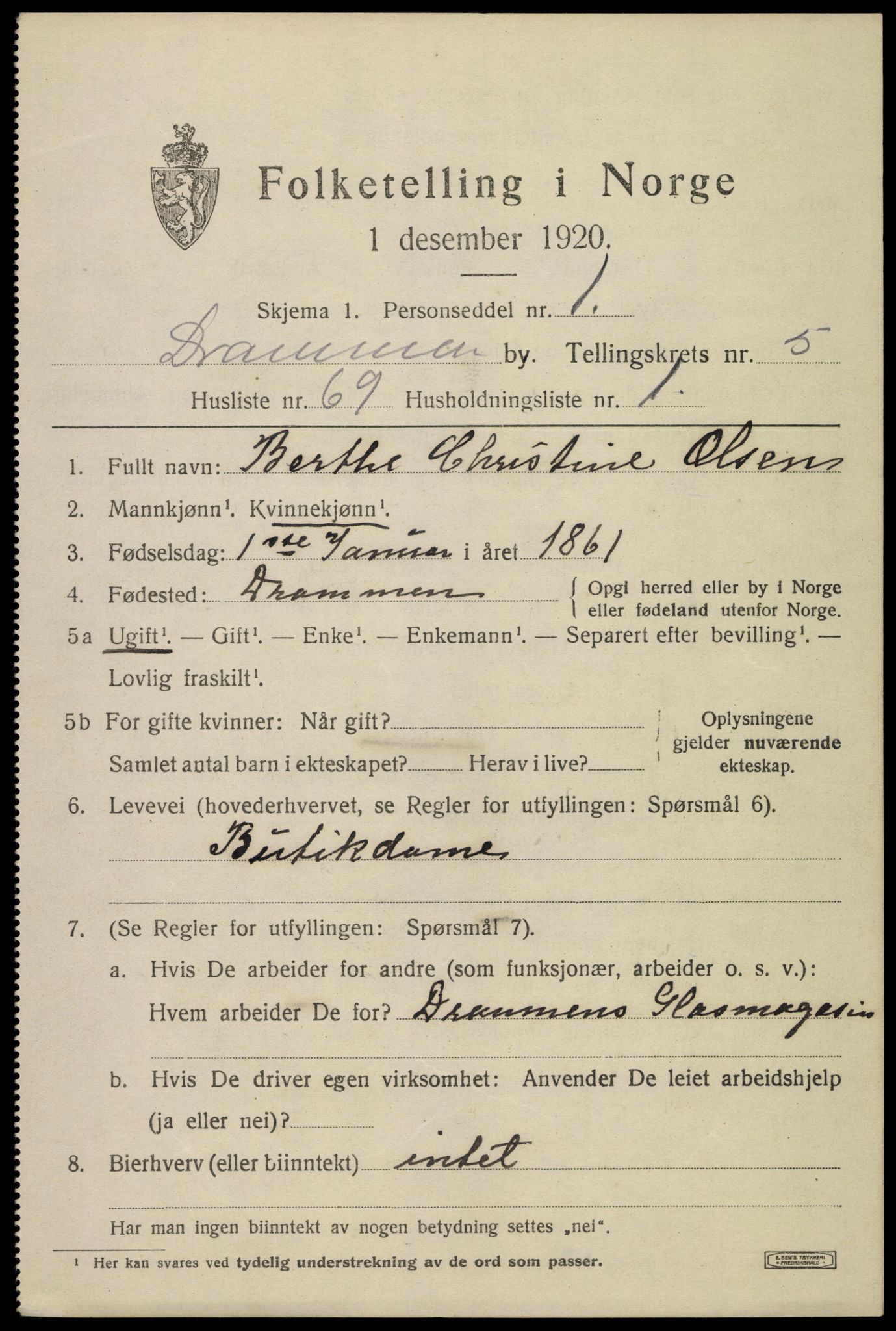 SAKO, 1920 census for Drammen, 1920, p. 37627