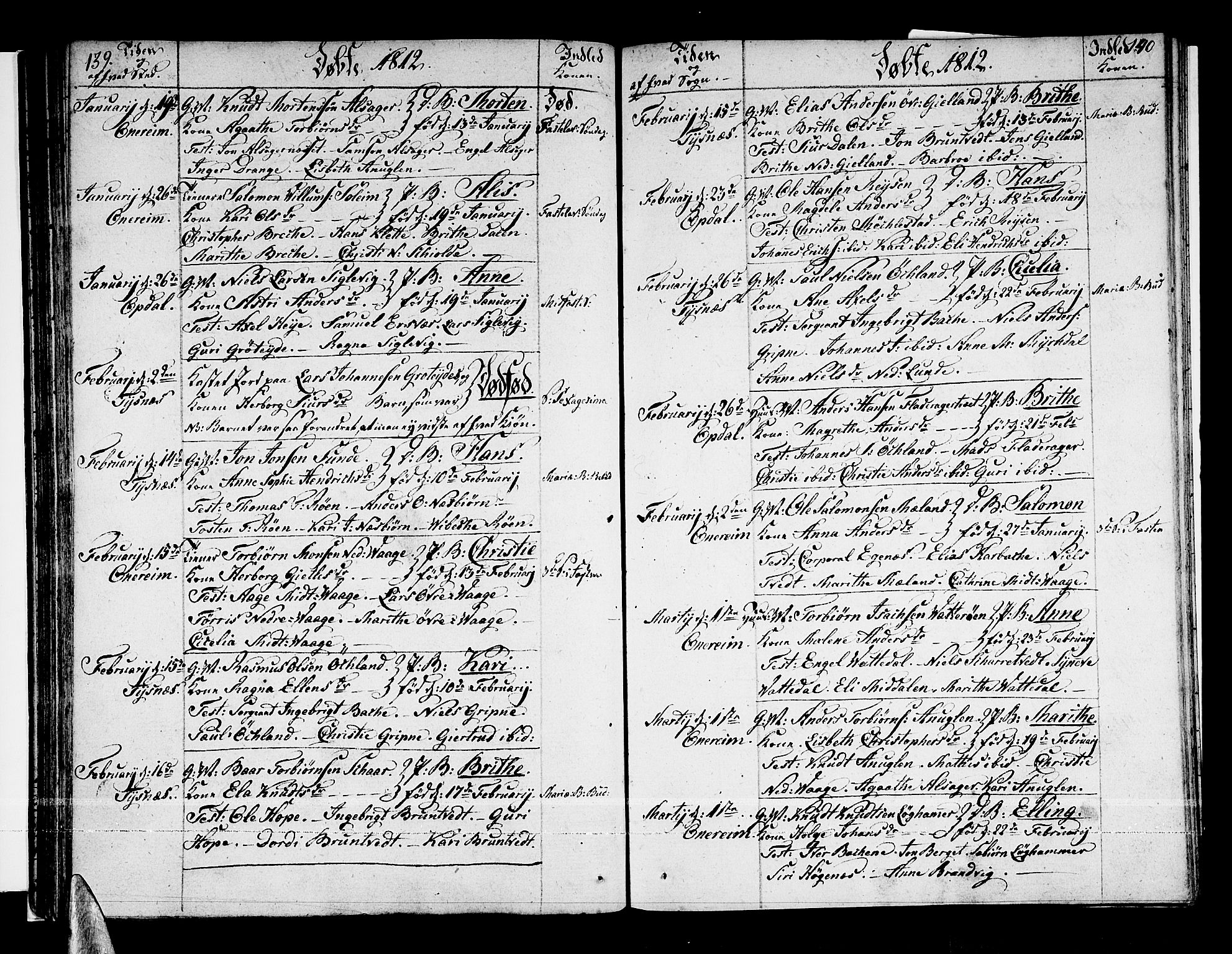 Tysnes sokneprestembete, SAB/A-78601/H/Haa: Parish register (official) no. A 6, 1804-1816, p. 139-140