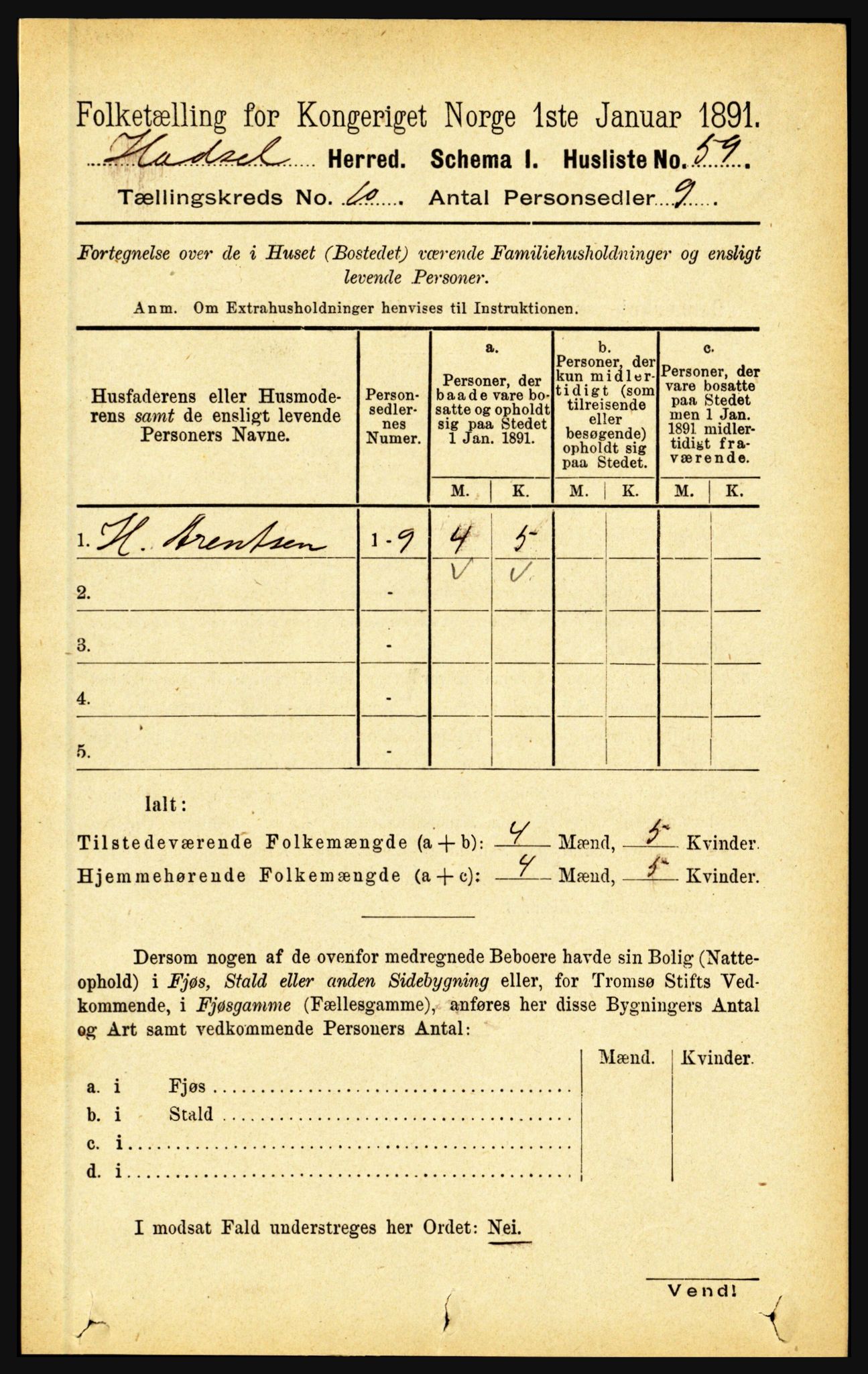 RA, 1891 census for 1866 Hadsel, 1891, p. 4191