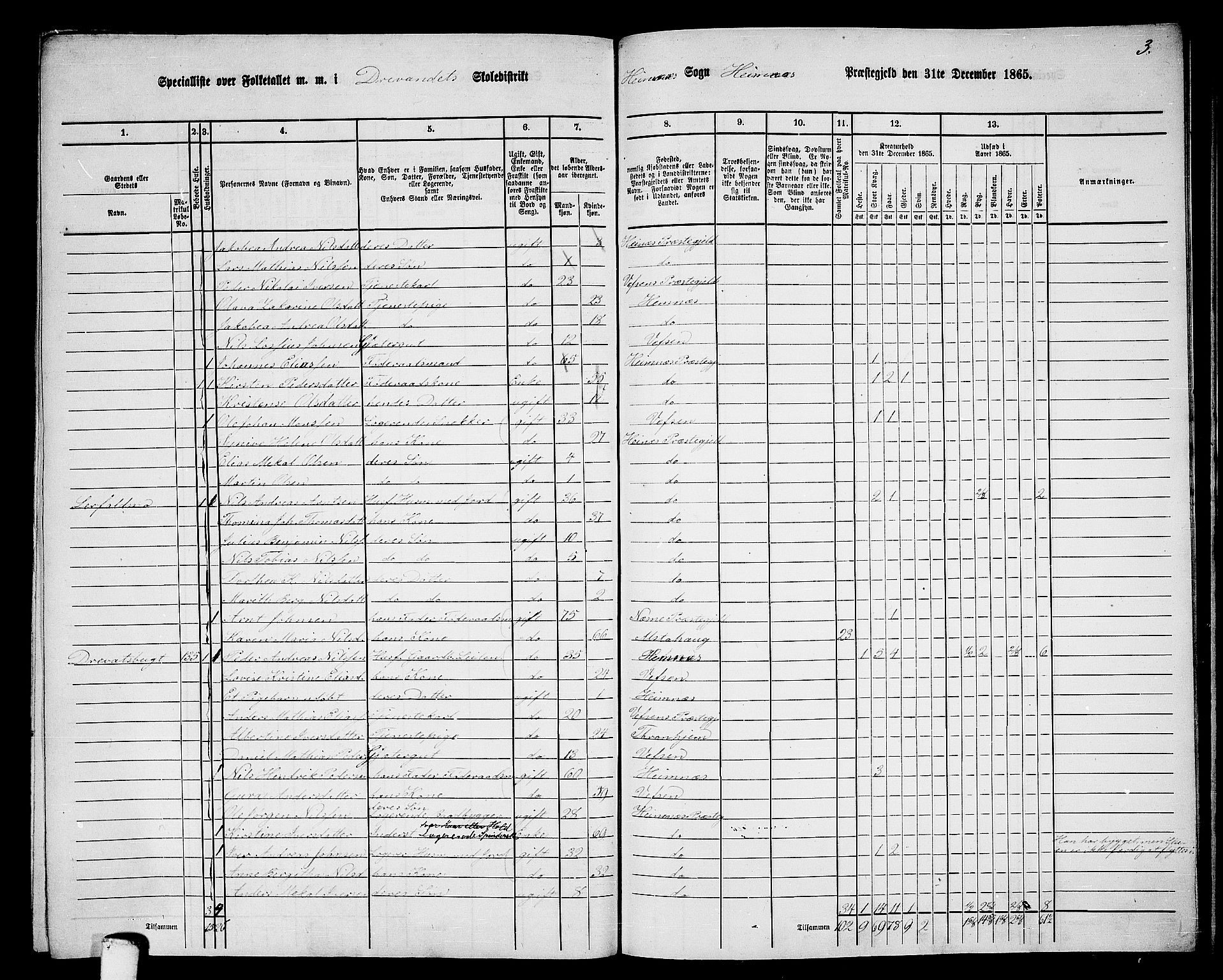 RA, 1865 census for Hemnes, 1865, p. 175