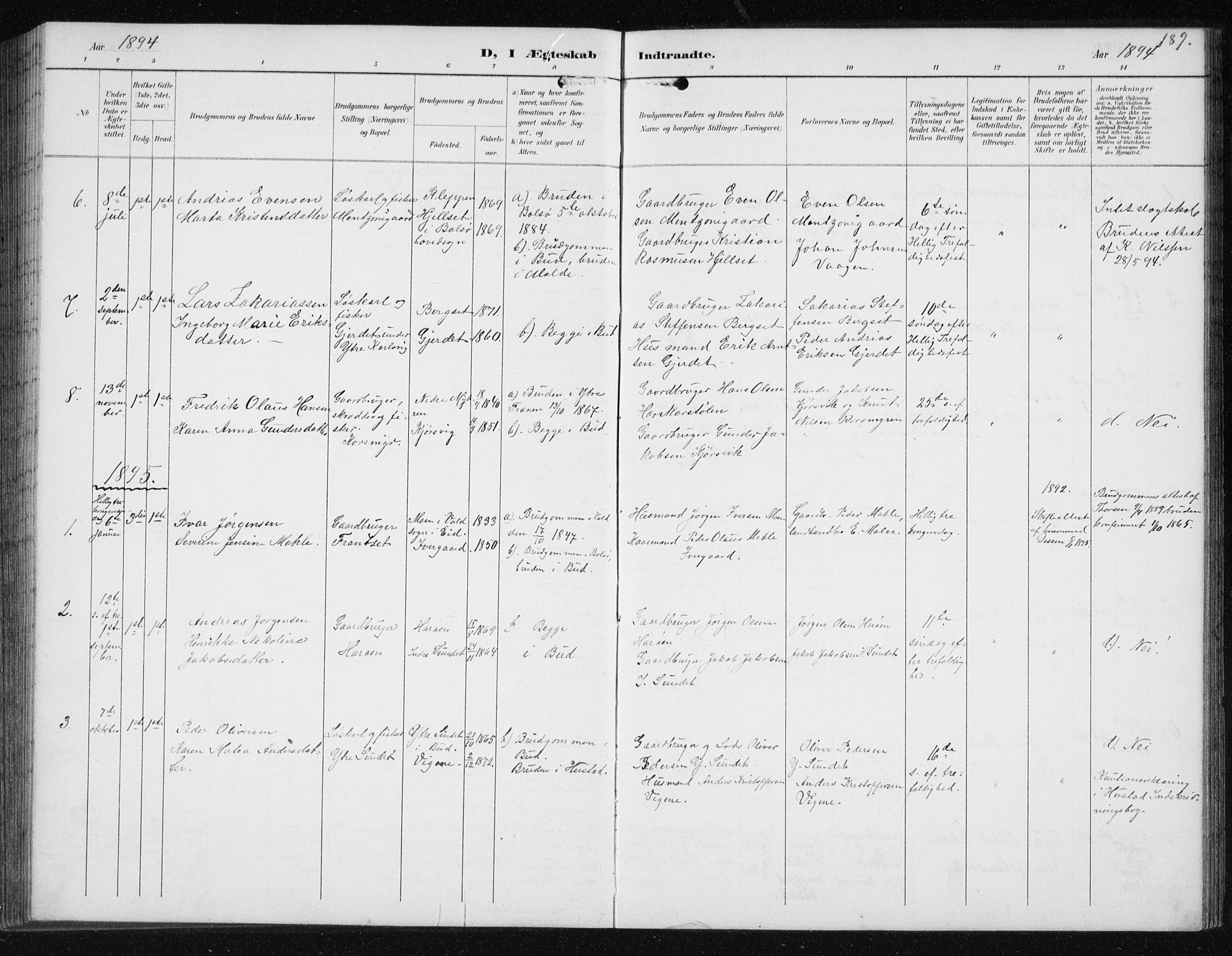 Ministerialprotokoller, klokkerbøker og fødselsregistre - Møre og Romsdal, AV/SAT-A-1454/566/L0773: Parish register (copy) no. 566C02, 1892-1909, p. 189