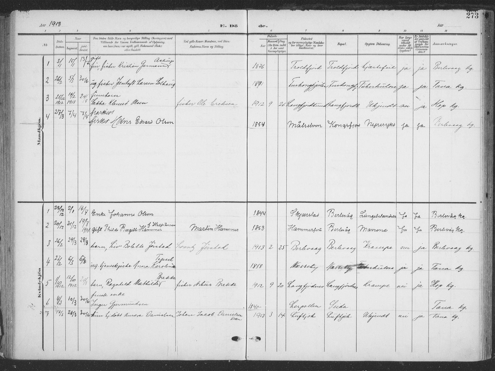 Tana sokneprestkontor, SATØ/S-1334/H/Ha/L0007kirke: Parish register (official) no. 7, 1904-1918, p. 273