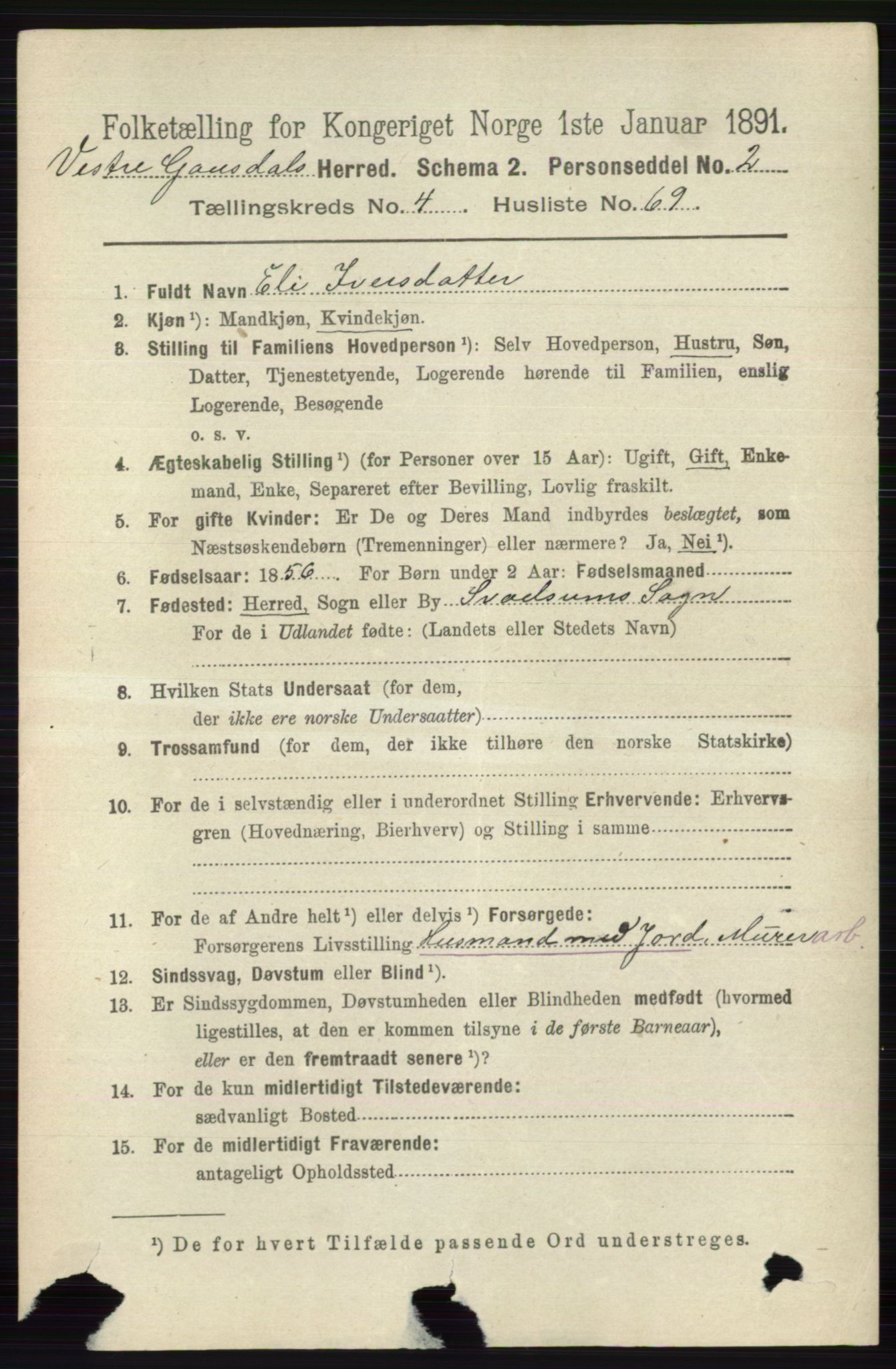 RA, 1891 census for 0523 Vestre Gausdal, 1891, p. 2114