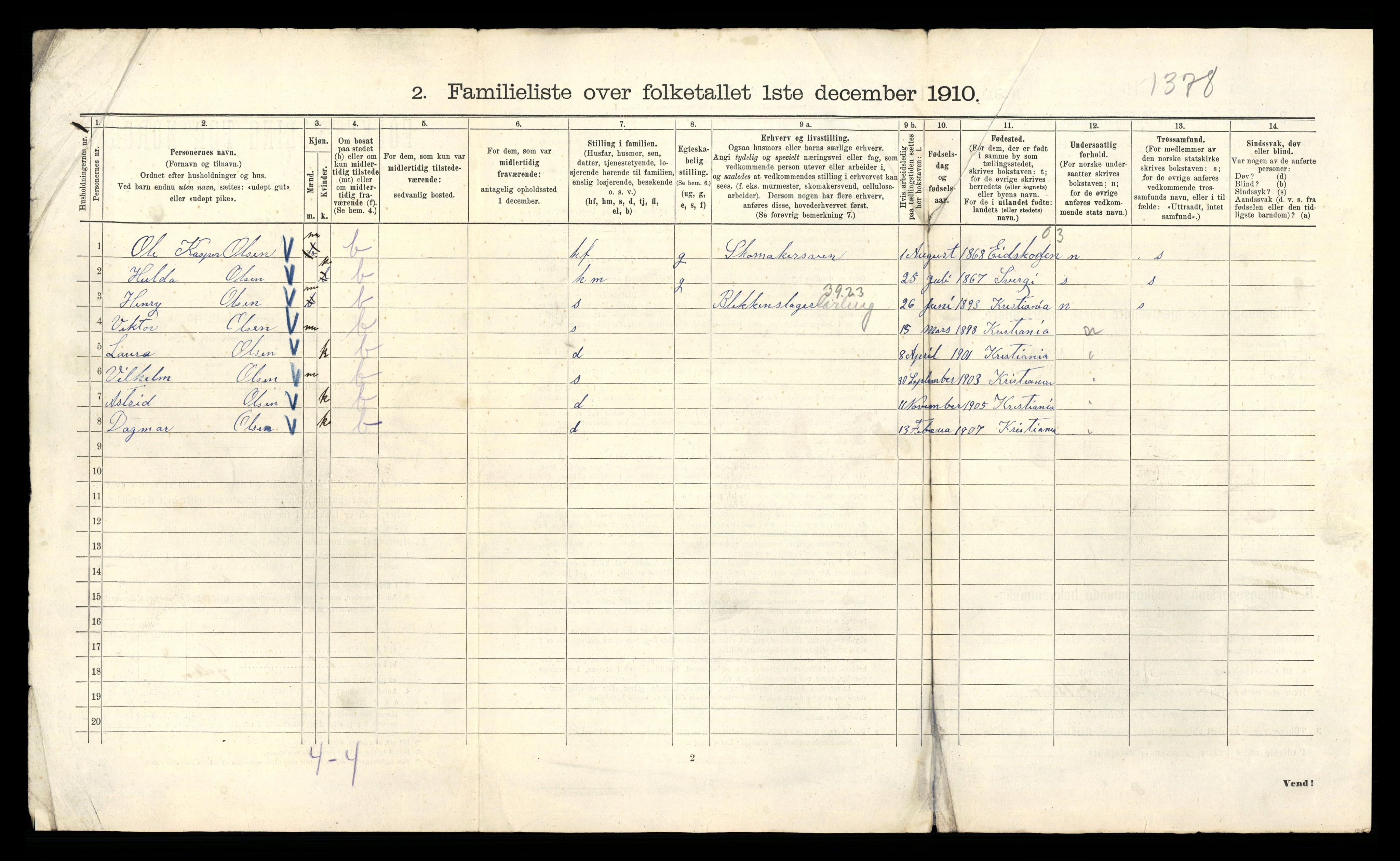 RA, 1910 census for Kristiania, 1910, p. 109556