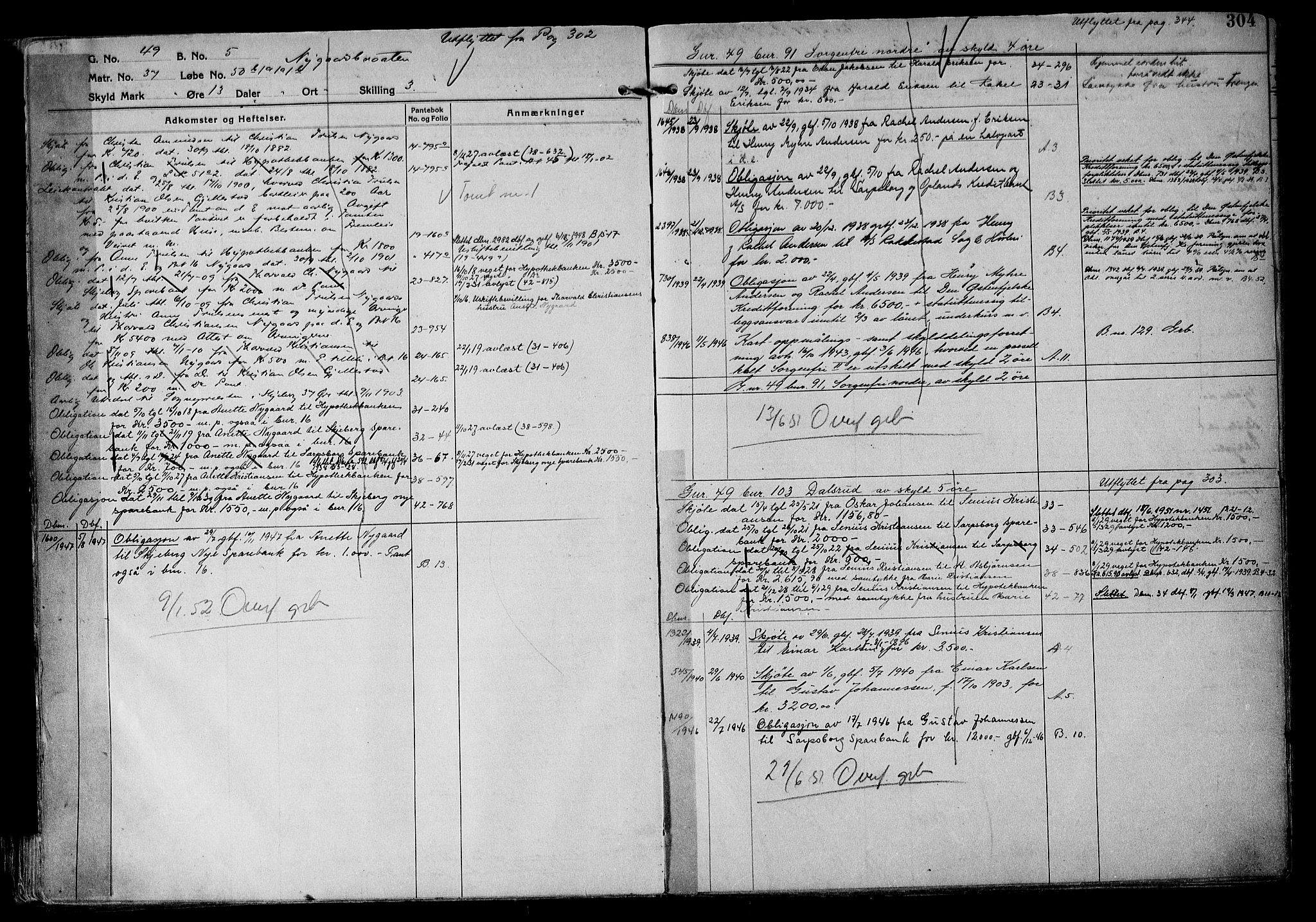 Tune sorenskriveri, AV/SAO-A-10470/G/Ga/Gab/Gabf/L0001: Mortgage register no. VI 1, 1782-1953, p. 304