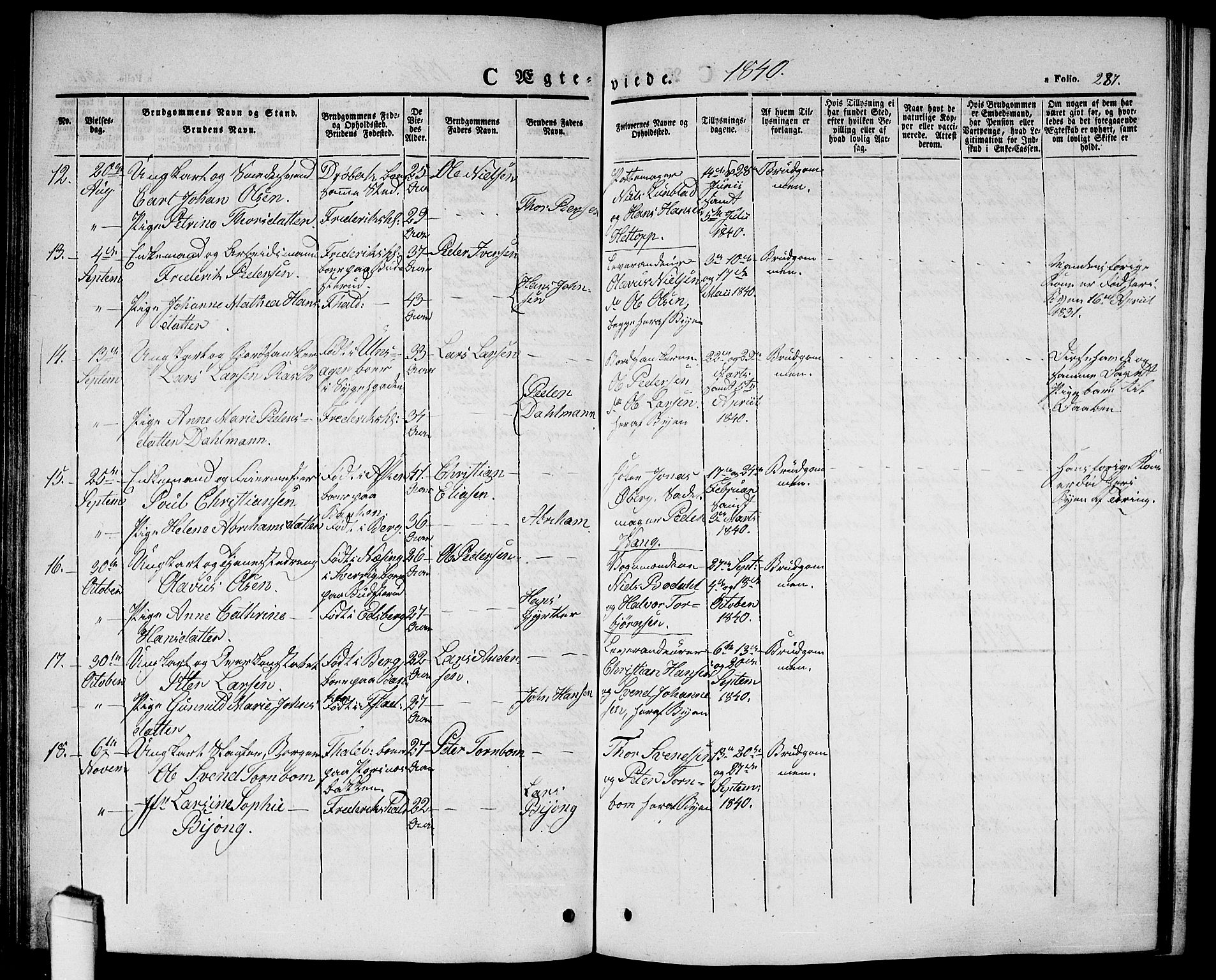 Halden prestekontor Kirkebøker, AV/SAO-A-10909/G/Ga/L0003: Parish register (copy) no. 3, 1834-1844, p. 287