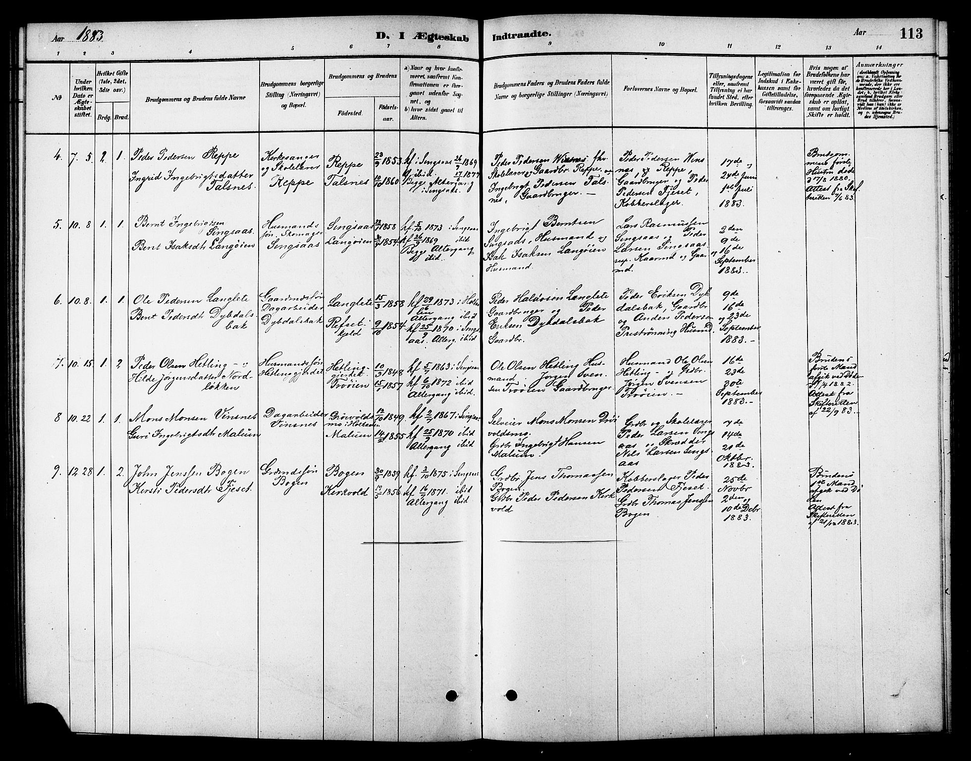 Ministerialprotokoller, klokkerbøker og fødselsregistre - Sør-Trøndelag, SAT/A-1456/688/L1024: Parish register (official) no. 688A01, 1879-1890, p. 113