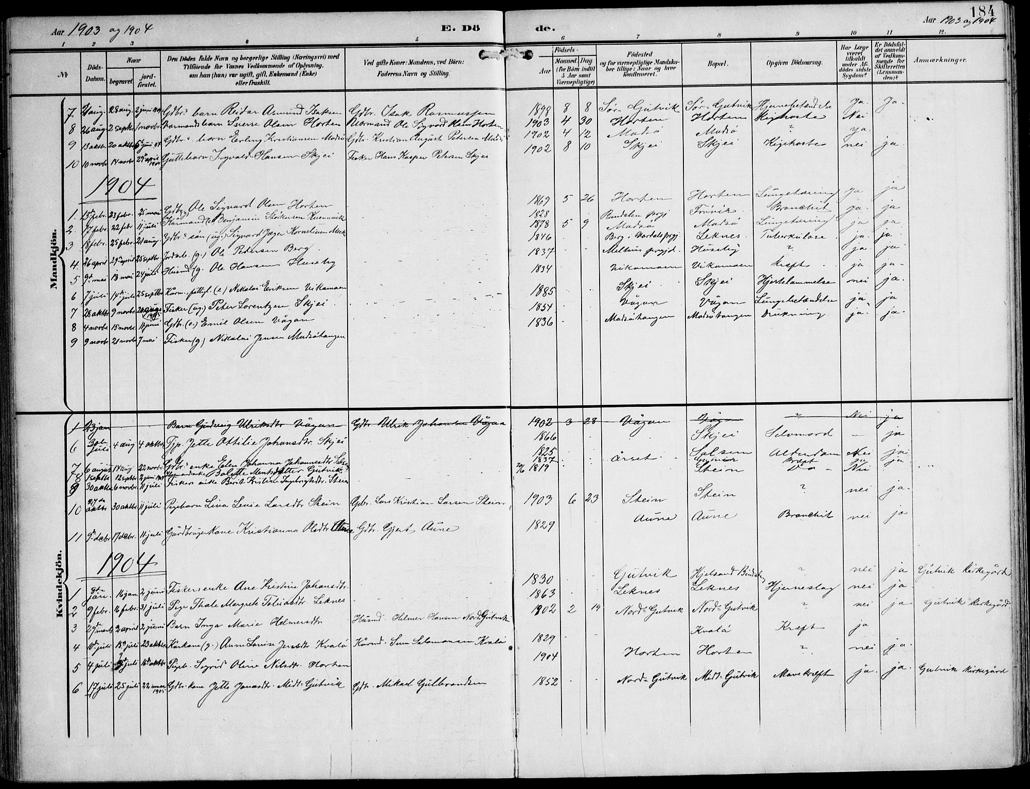 Ministerialprotokoller, klokkerbøker og fødselsregistre - Nord-Trøndelag, AV/SAT-A-1458/788/L0698: Parish register (official) no. 788A05, 1902-1921, p. 184