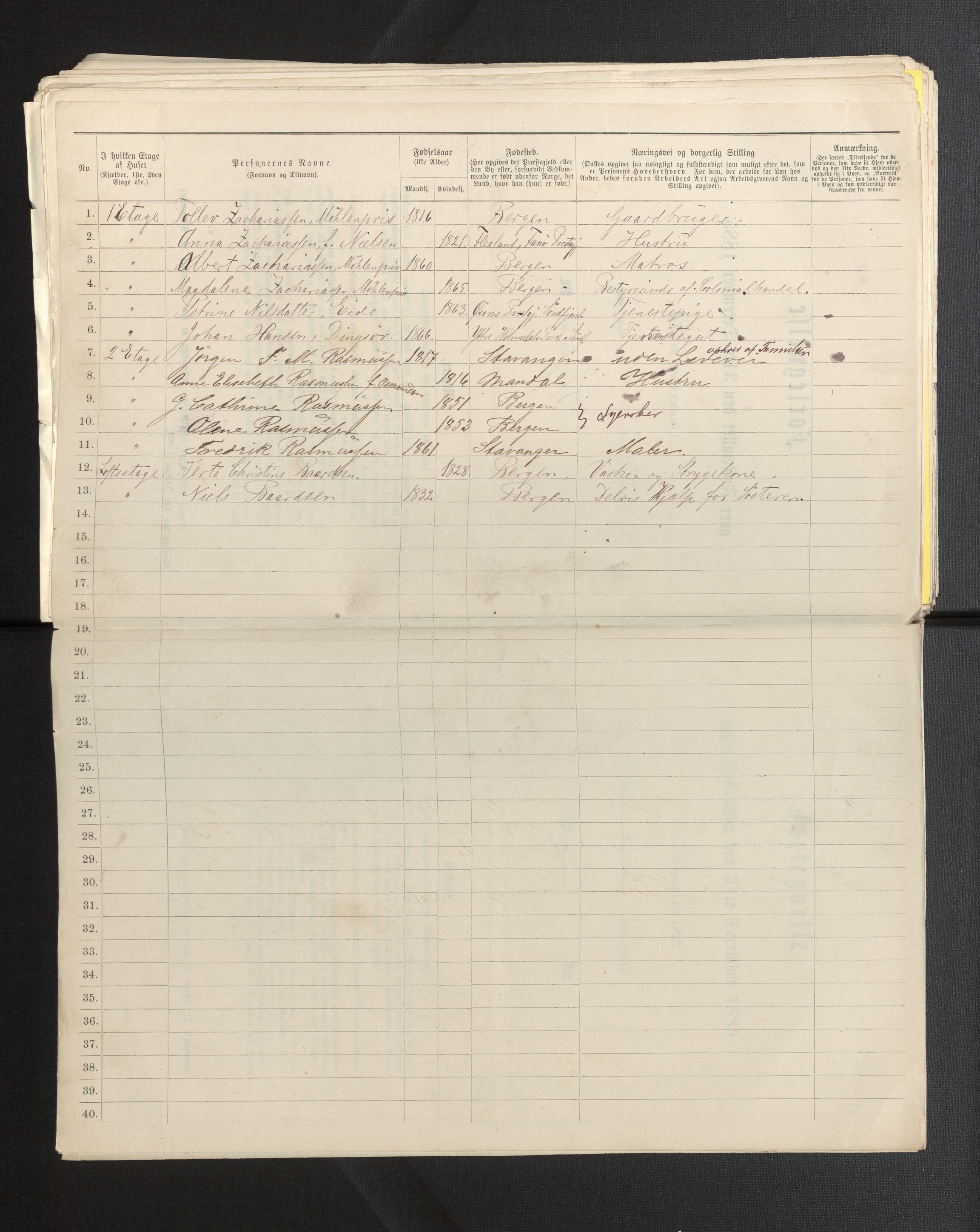 SAB, 1885 census for 1301 Bergen, 1885, p. 4091