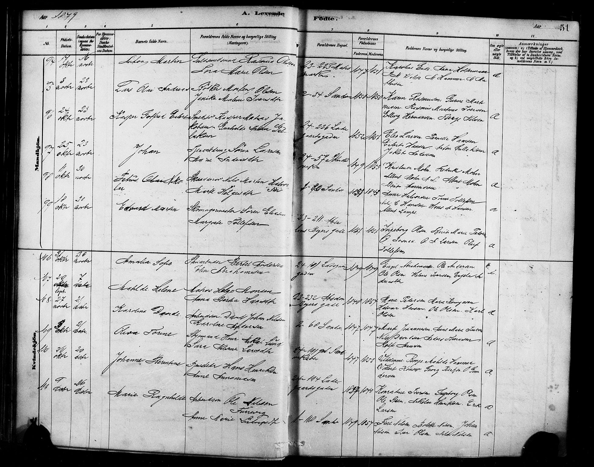 Sandviken Sokneprestembete, AV/SAB-A-77601/H/Ha/L0004: Parish register (official) no. B 1, 1878-1891, p. 51