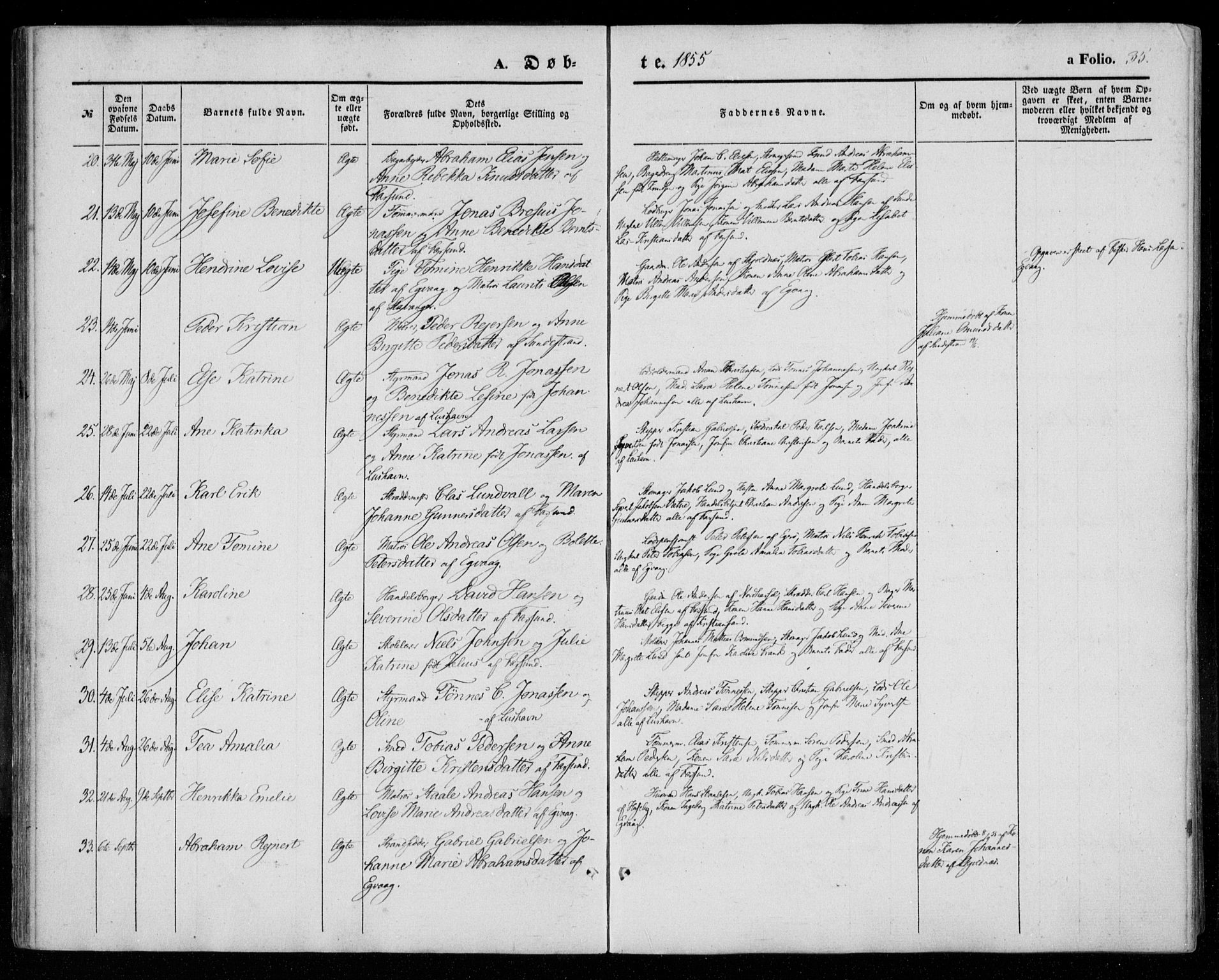 Farsund sokneprestkontor, SAK/1111-0009/F/Fa/L0004: Parish register (official) no. A 4, 1847-1863, p. 35