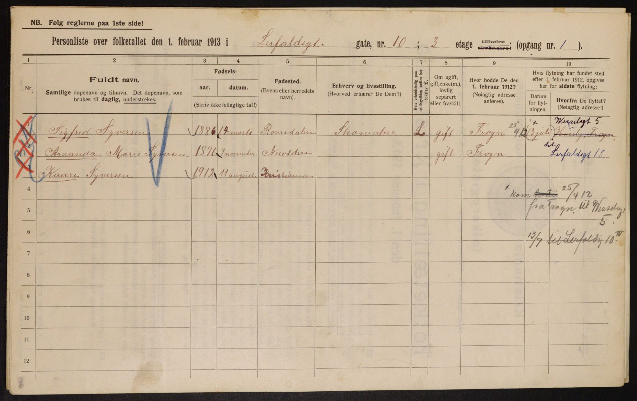 OBA, Municipal Census 1913 for Kristiania, 1913, p. 57022