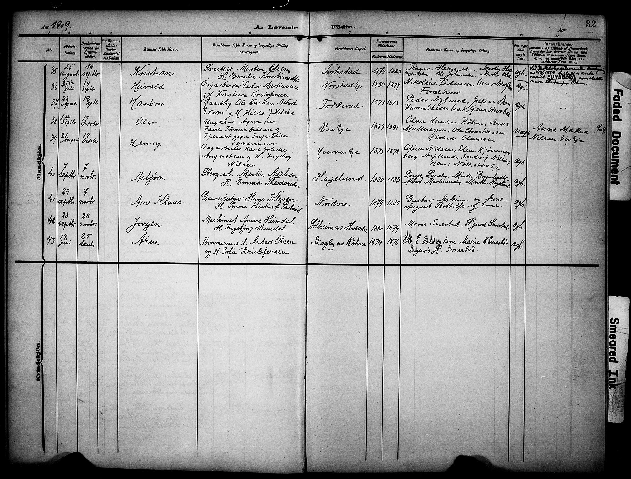 Stange prestekontor, SAH/PREST-002/K/L0022: Parish register (official) no. 22, 1903-1914, p. 32