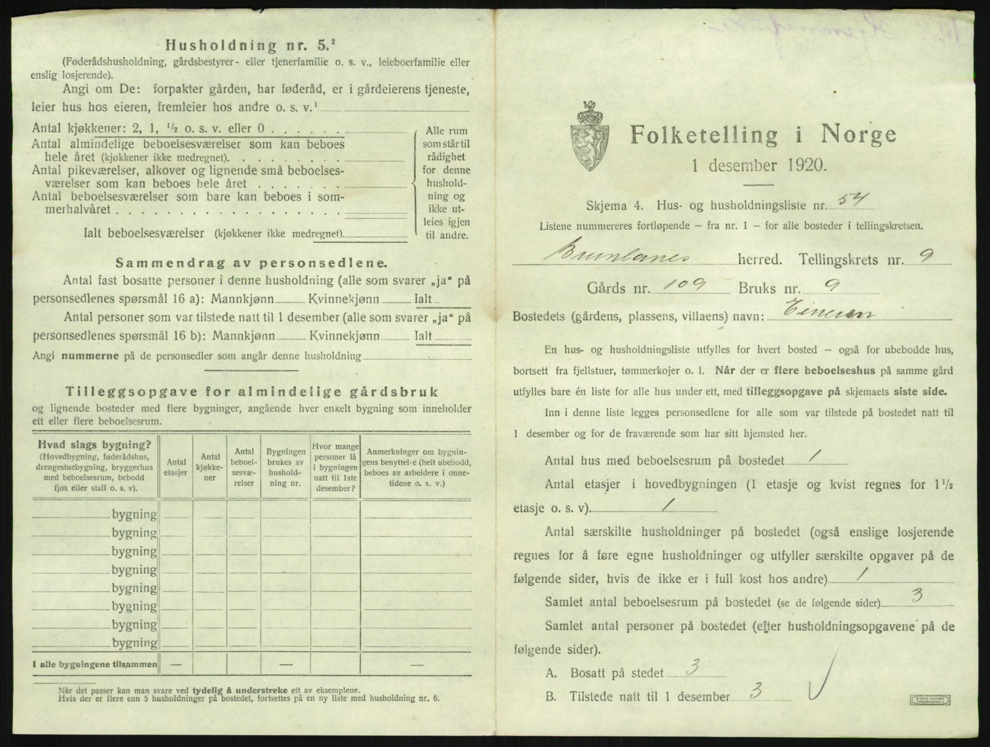 SAKO, 1920 census for Brunlanes, 1920, p. 1187