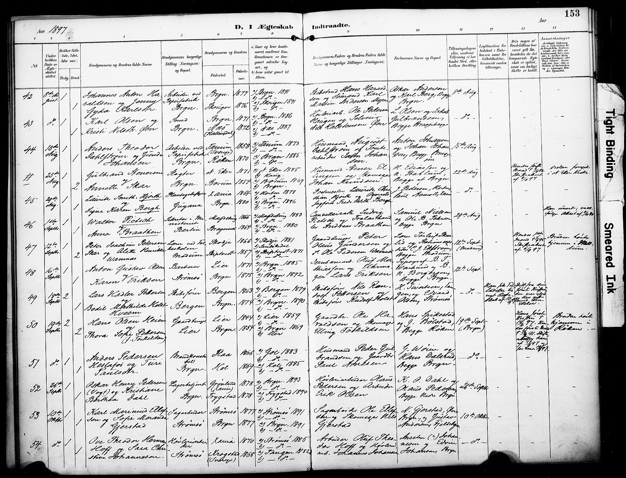 Bragernes kirkebøker, SAKO/A-6/F/Fc/L0006: Parish register (official) no. III 6, 1888-1899, p. 153