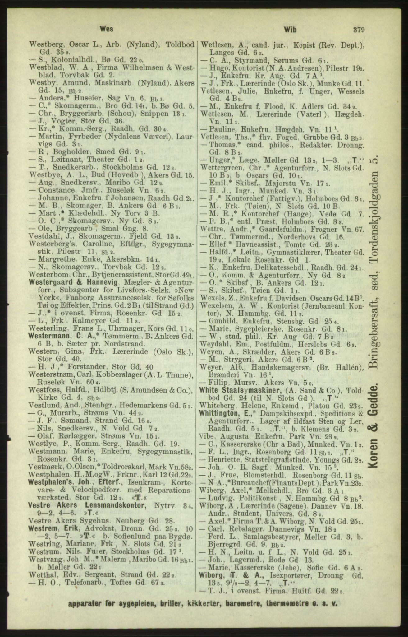 Kristiania/Oslo adressebok, PUBL/-, 1886, p. 379