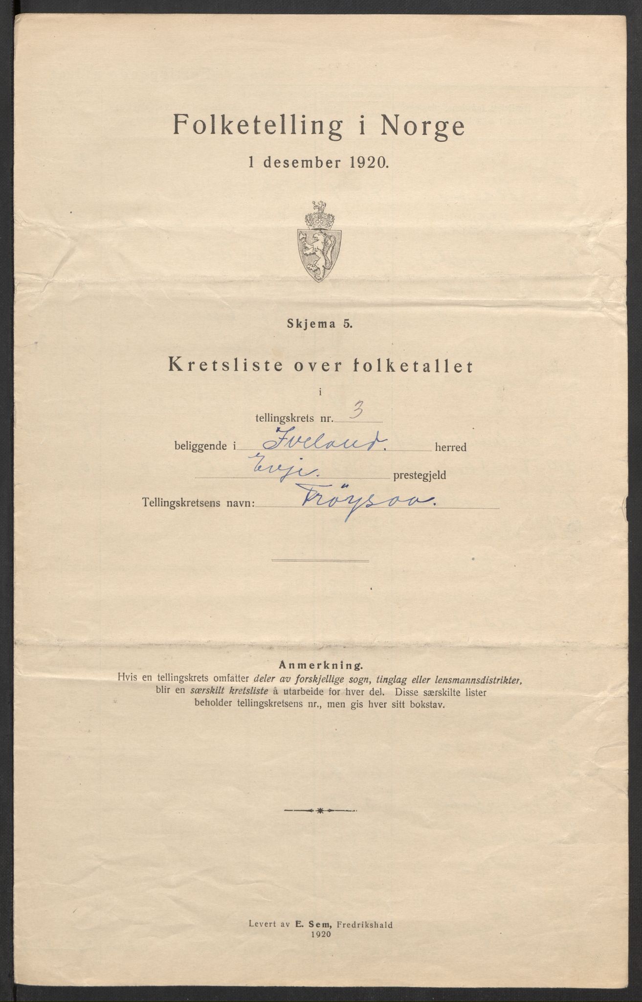 SAK, 1920 census for Iveland, 1920, p. 15