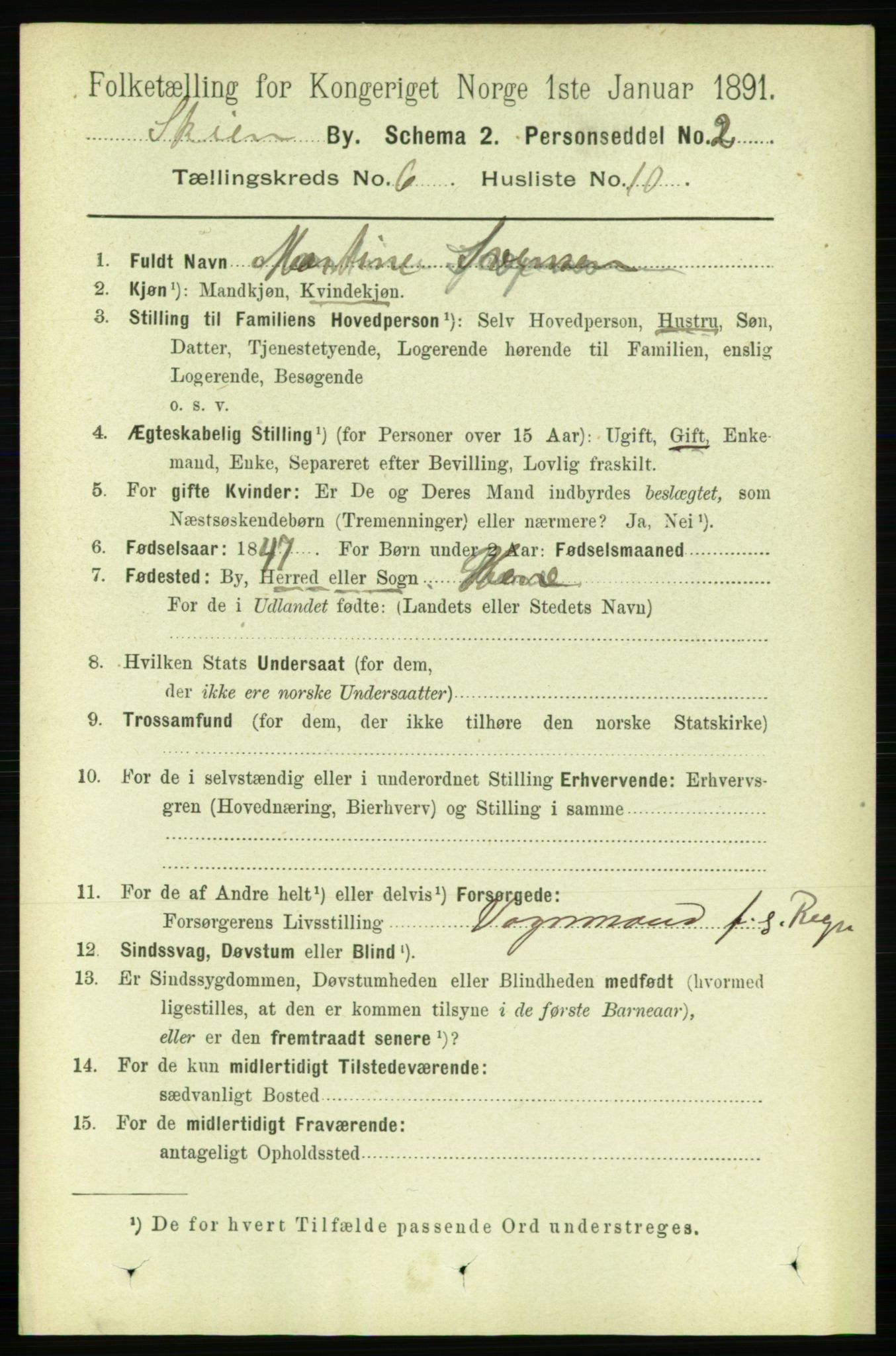 RA, 1891 census for 0806 Skien, 1891, p. 3083