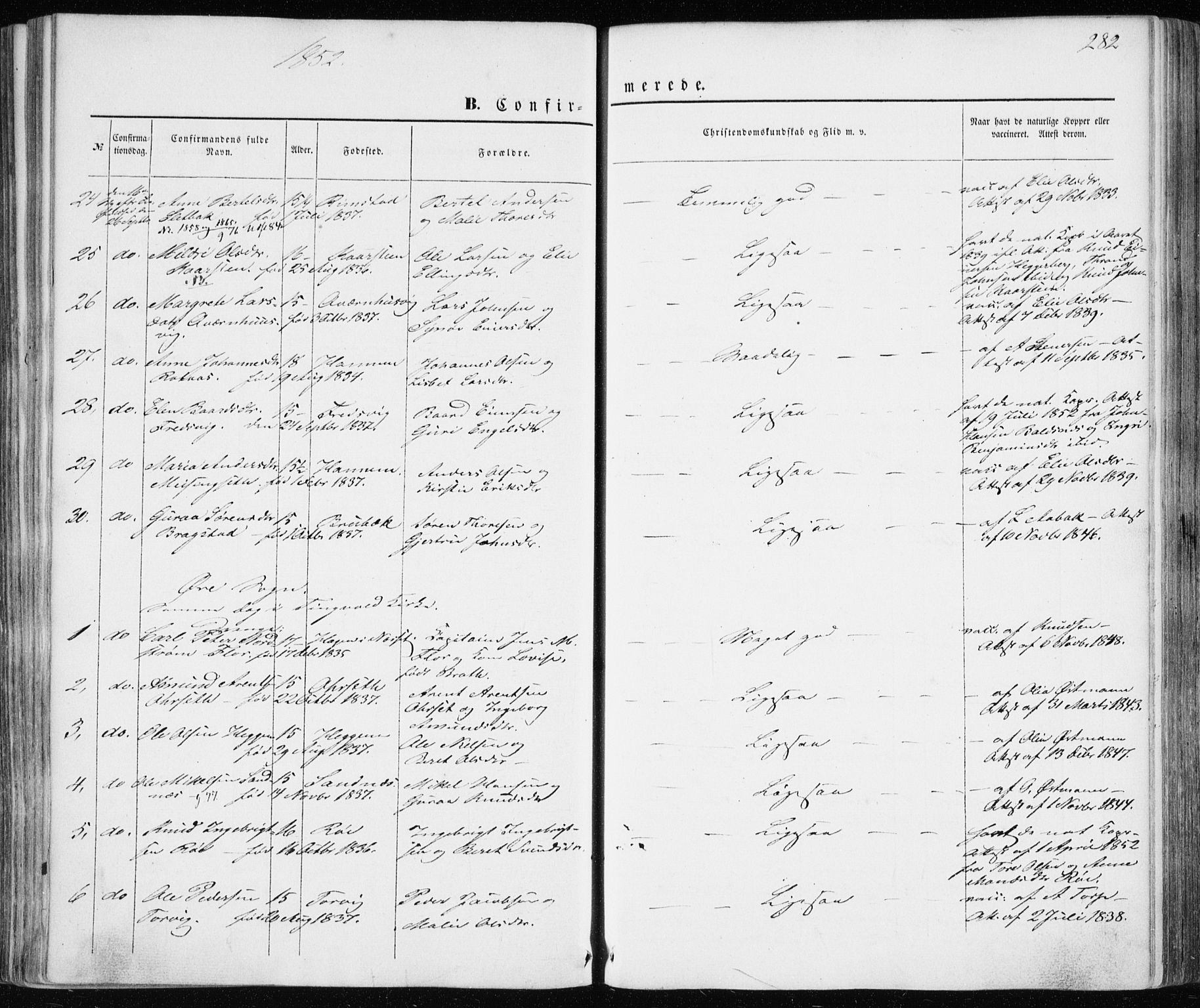 Ministerialprotokoller, klokkerbøker og fødselsregistre - Møre og Romsdal, AV/SAT-A-1454/586/L0984: Parish register (official) no. 586A10, 1844-1856, p. 282