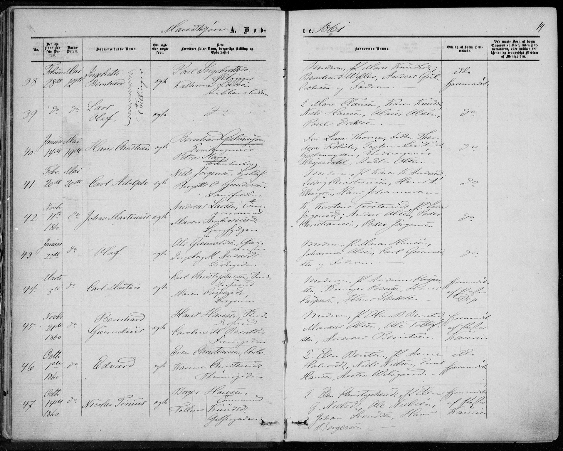 Bragernes kirkebøker, SAKO/A-6/F/Fb/L0003: Parish register (official) no. II 3, 1860-1868, p. 19