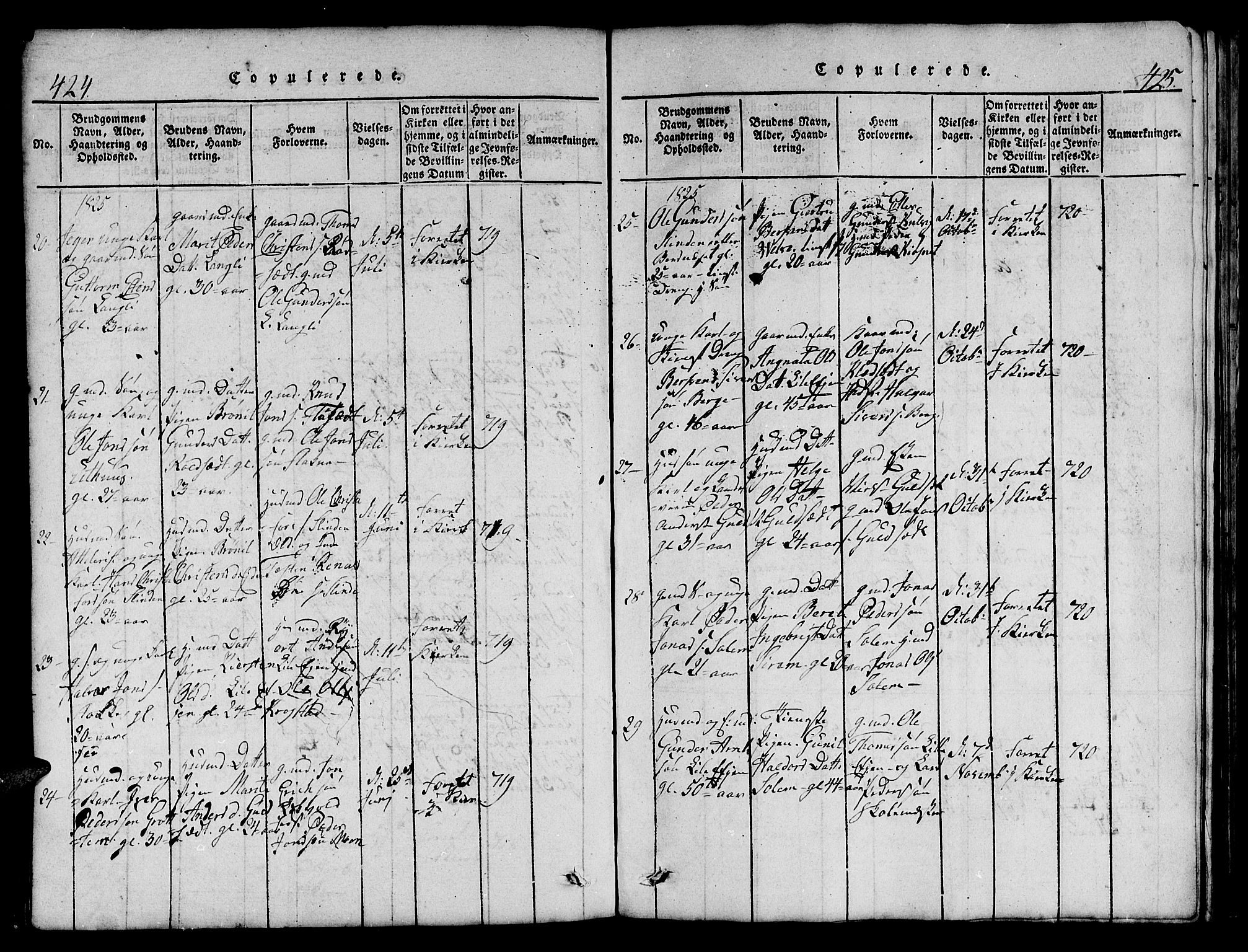 Ministerialprotokoller, klokkerbøker og fødselsregistre - Sør-Trøndelag, AV/SAT-A-1456/695/L1152: Parish register (copy) no. 695C03, 1816-1831, p. 424-425