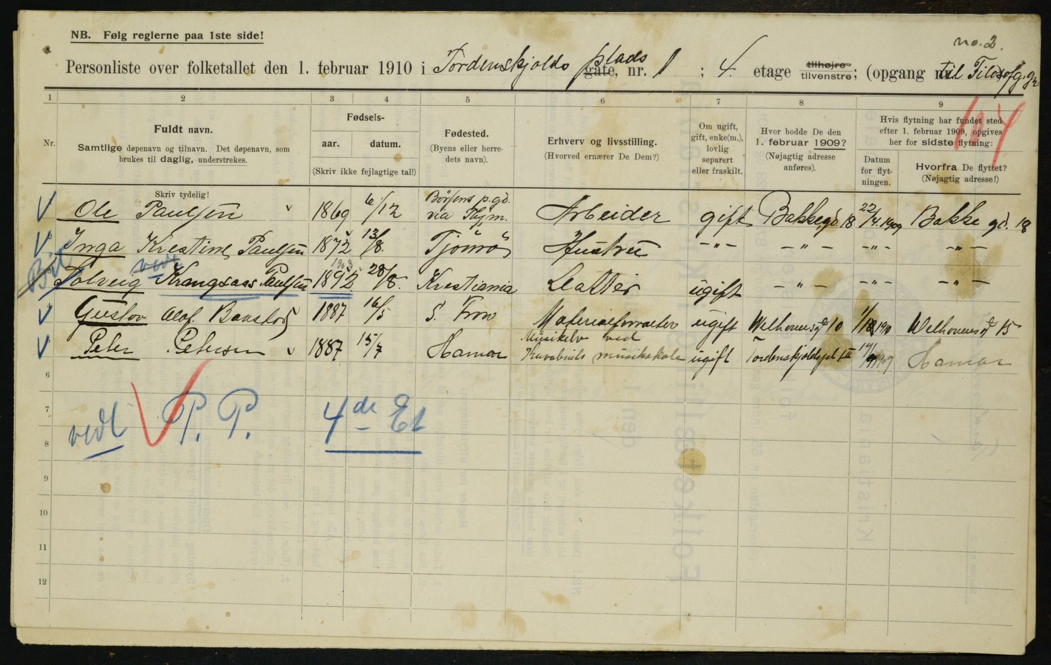 OBA, Municipal Census 1910 for Kristiania, 1910, p. 107892