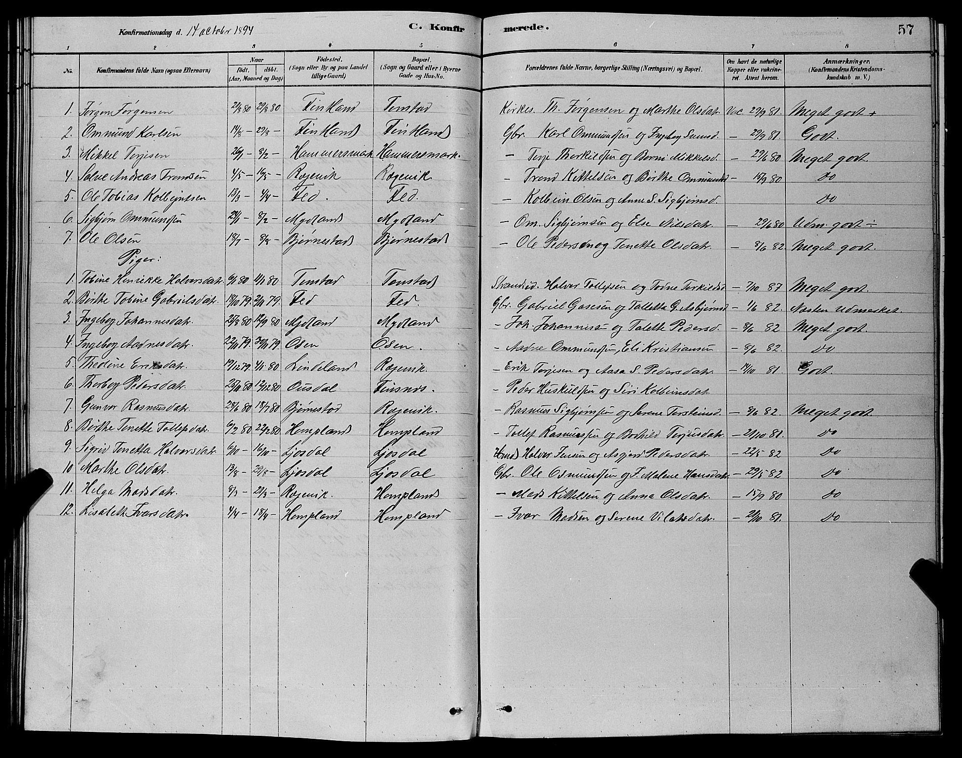 Sirdal sokneprestkontor, AV/SAK-1111-0036/F/Fb/Fbb/L0003: Parish register (copy) no. B 3, 1878-1894, p. 57