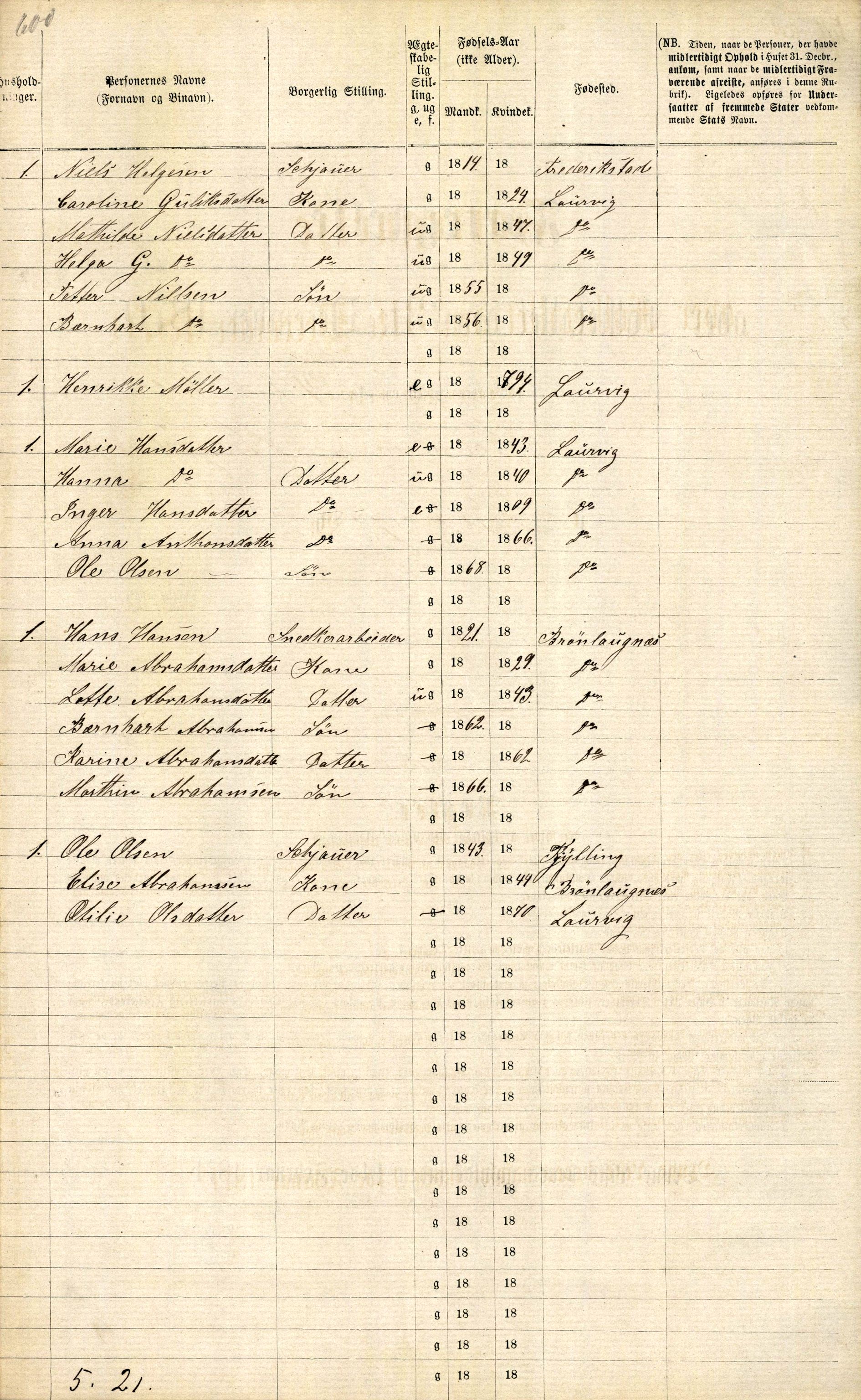 RA, 1870 census for 0707 Larvik, 1870, p. 1222