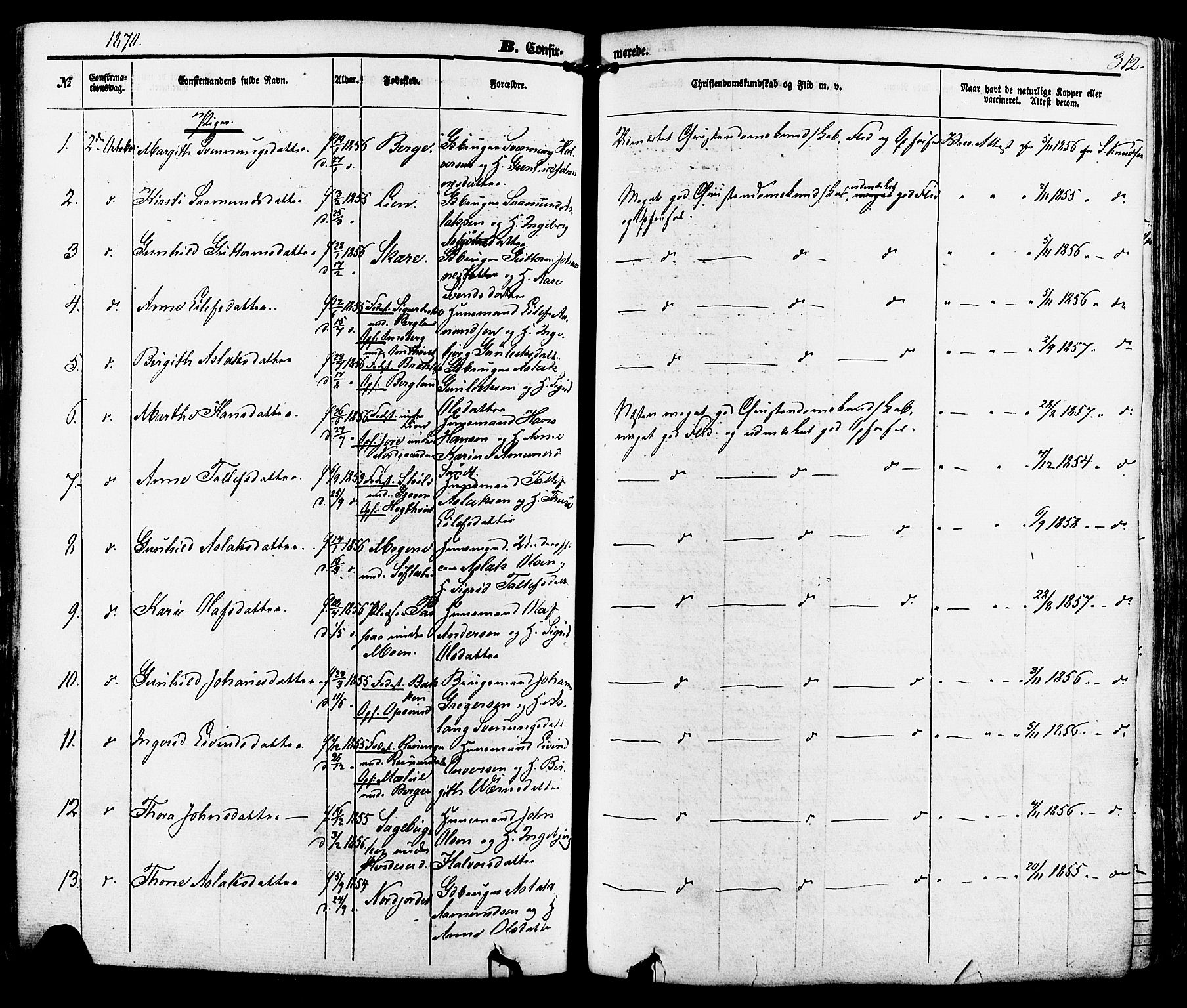 Kviteseid kirkebøker, AV/SAKO-A-276/F/Fa/L0007: Parish register (official) no. I 7, 1859-1881, p. 312