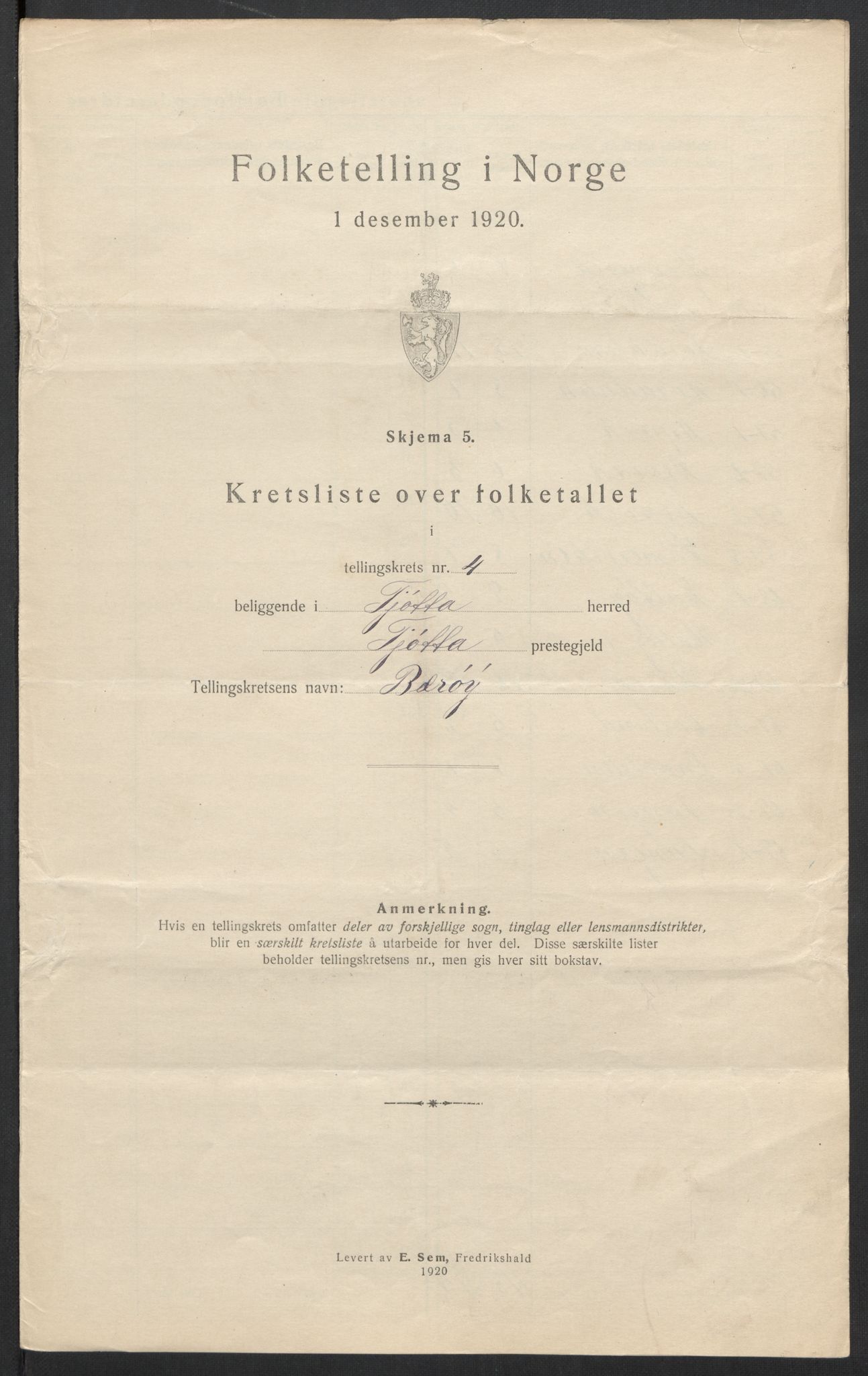 SAT, 1920 census for Tjøtta, 1920, p. 20