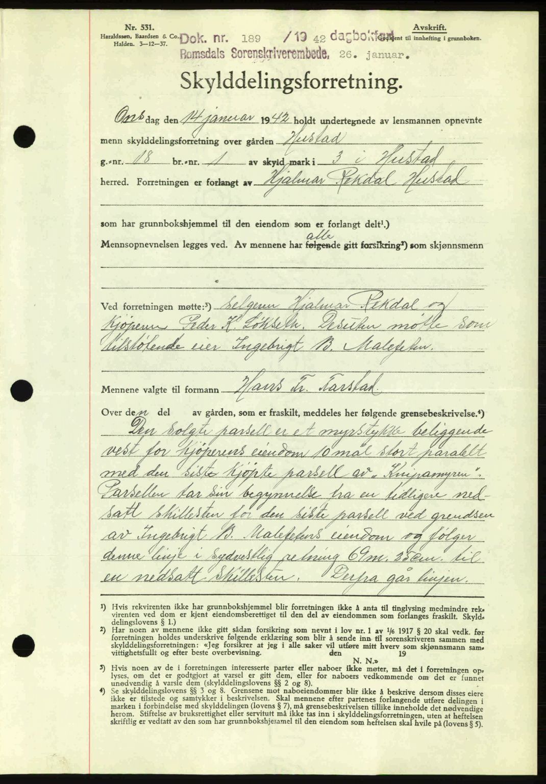 Romsdal sorenskriveri, AV/SAT-A-4149/1/2/2C: Mortgage book no. A11, 1941-1942, Diary no: : 189/1942