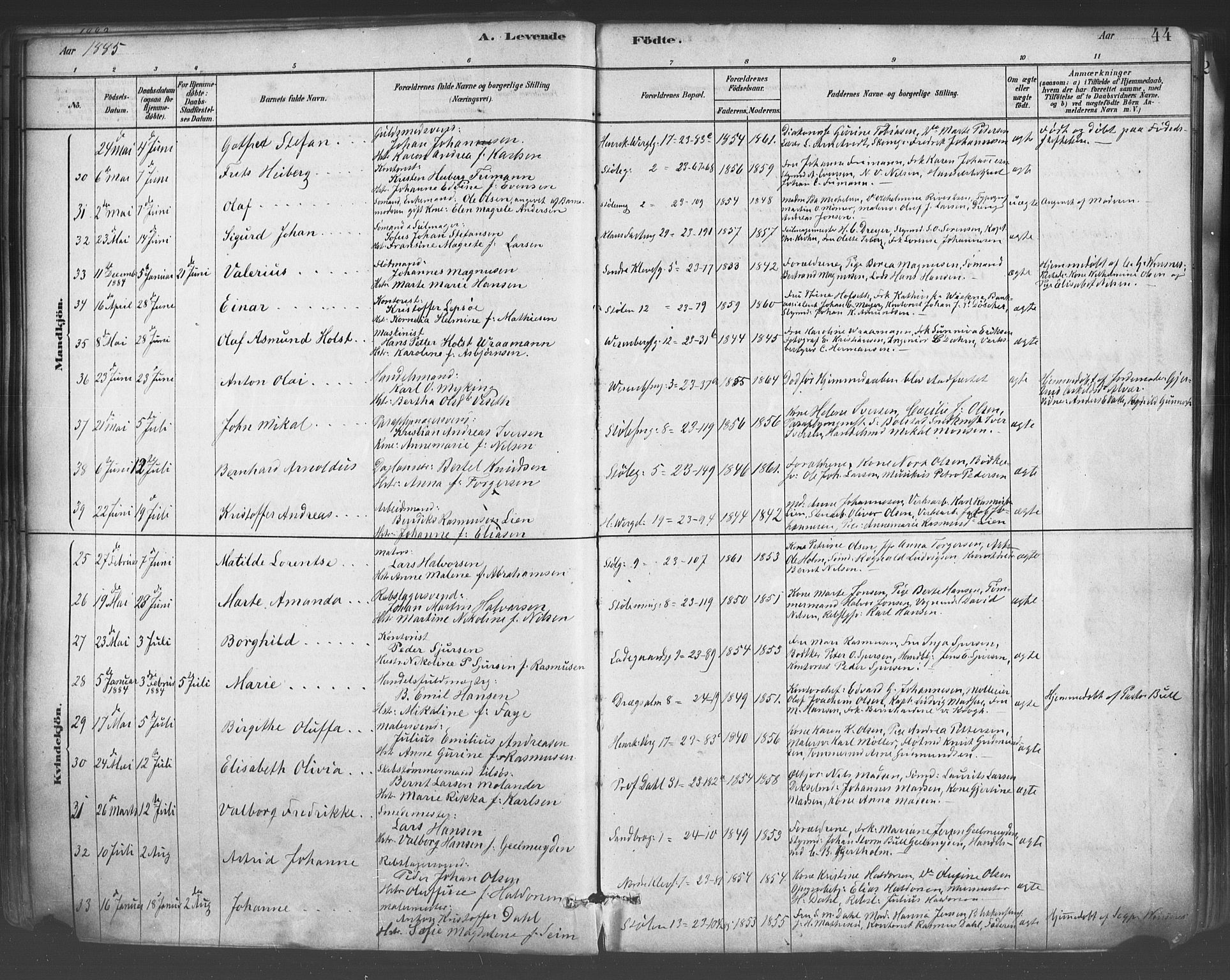 Mariakirken Sokneprestembete, AV/SAB-A-76901/H/Haa/L0007: Parish register (official) no. A 7, 1878-1893, p. 44