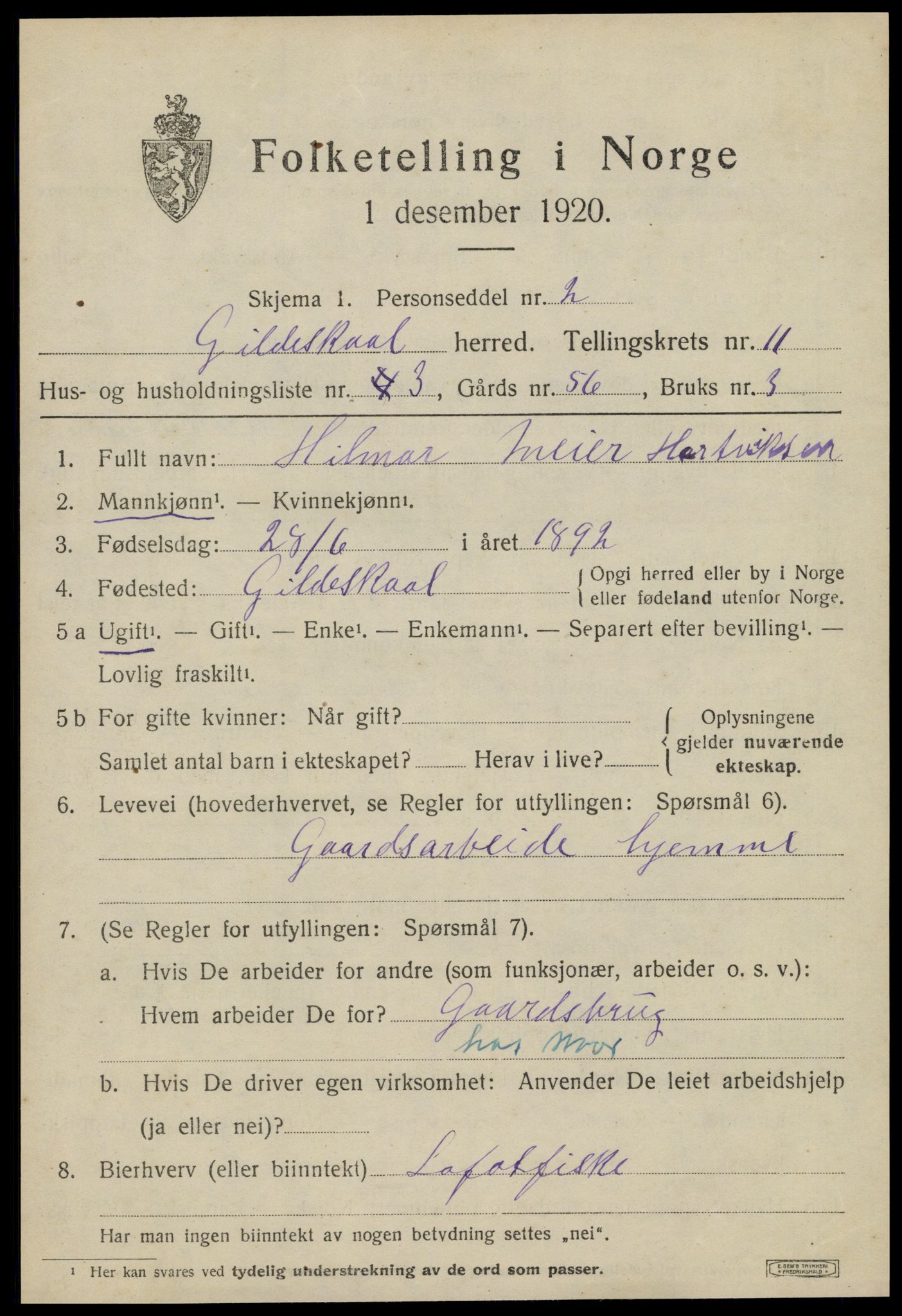 SAT, 1920 census for Gildeskål, 1920, p. 6840