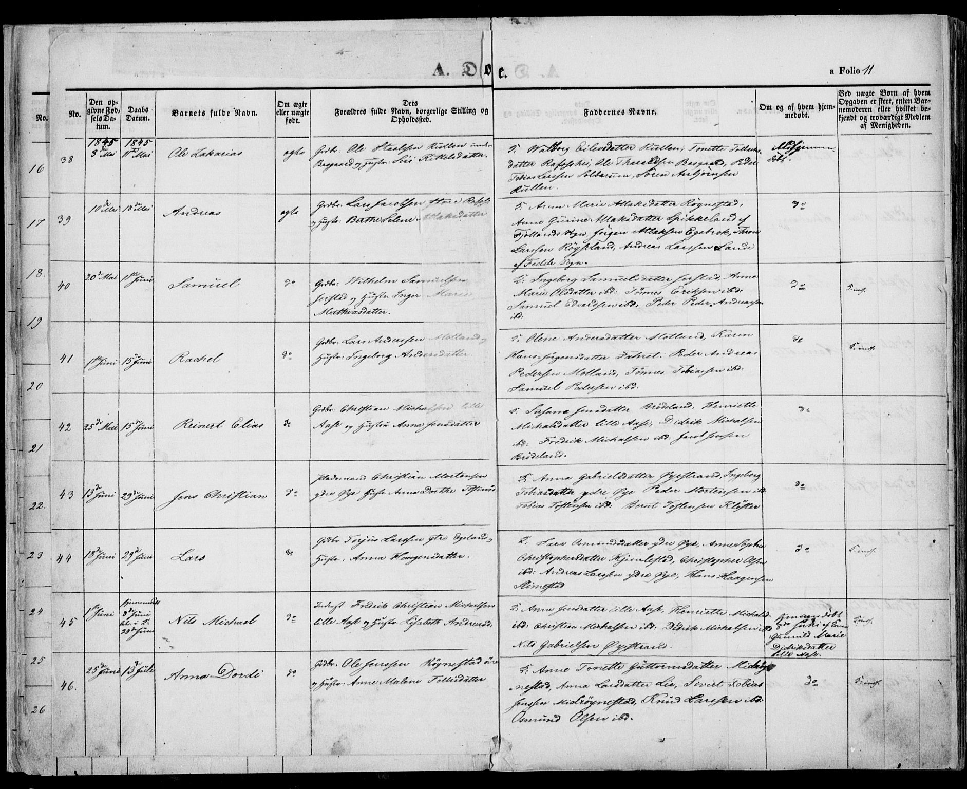 Kvinesdal sokneprestkontor, AV/SAK-1111-0026/F/Fa/Fab/L0005: Parish register (official) no. A 5, 1844-1857, p. 11