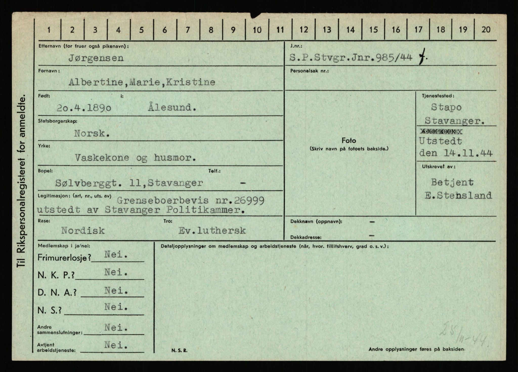 Statspolitiet - Hovedkontoret / Osloavdelingen, AV/RA-S-1329/C/Ca/L0008: Johan(nes)sen - Knoph, 1943-1945, p. 2719