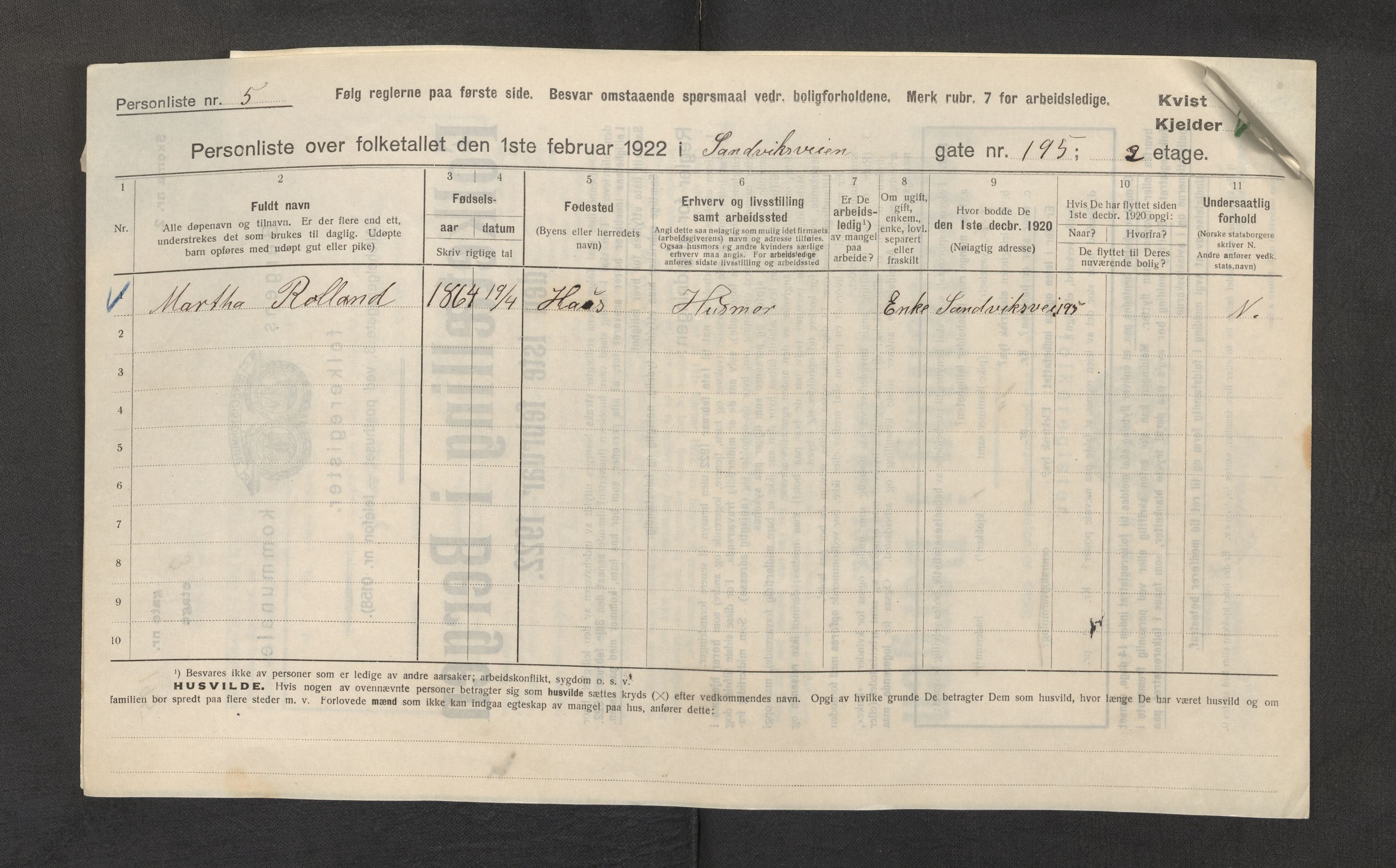 SAB, Municipal Census 1922 for Bergen, 1922, p. 34542