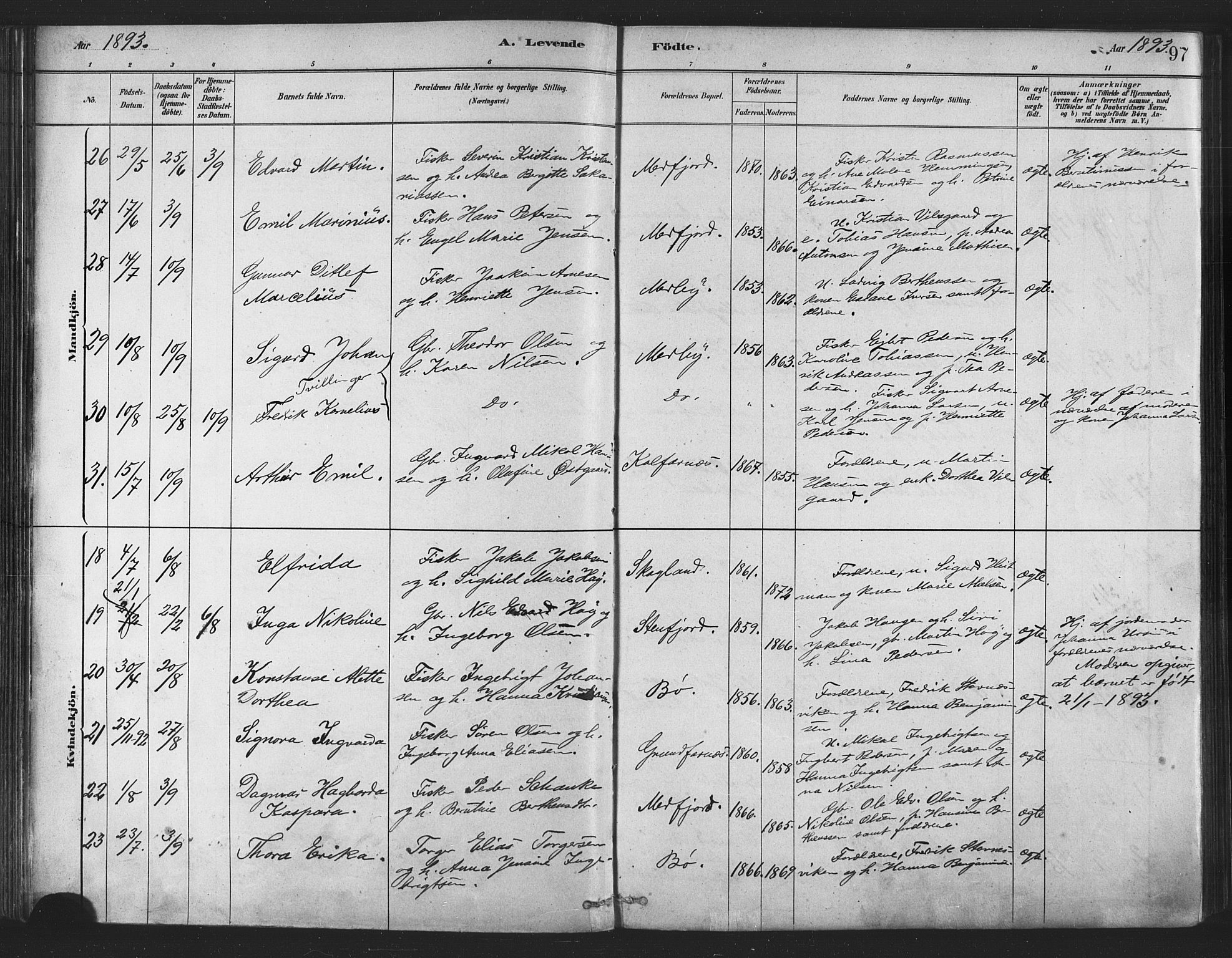Berg sokneprestkontor, SATØ/S-1318/G/Ga/Gaa/L0004kirke: Parish register (official) no. 4, 1880-1894, p. 97