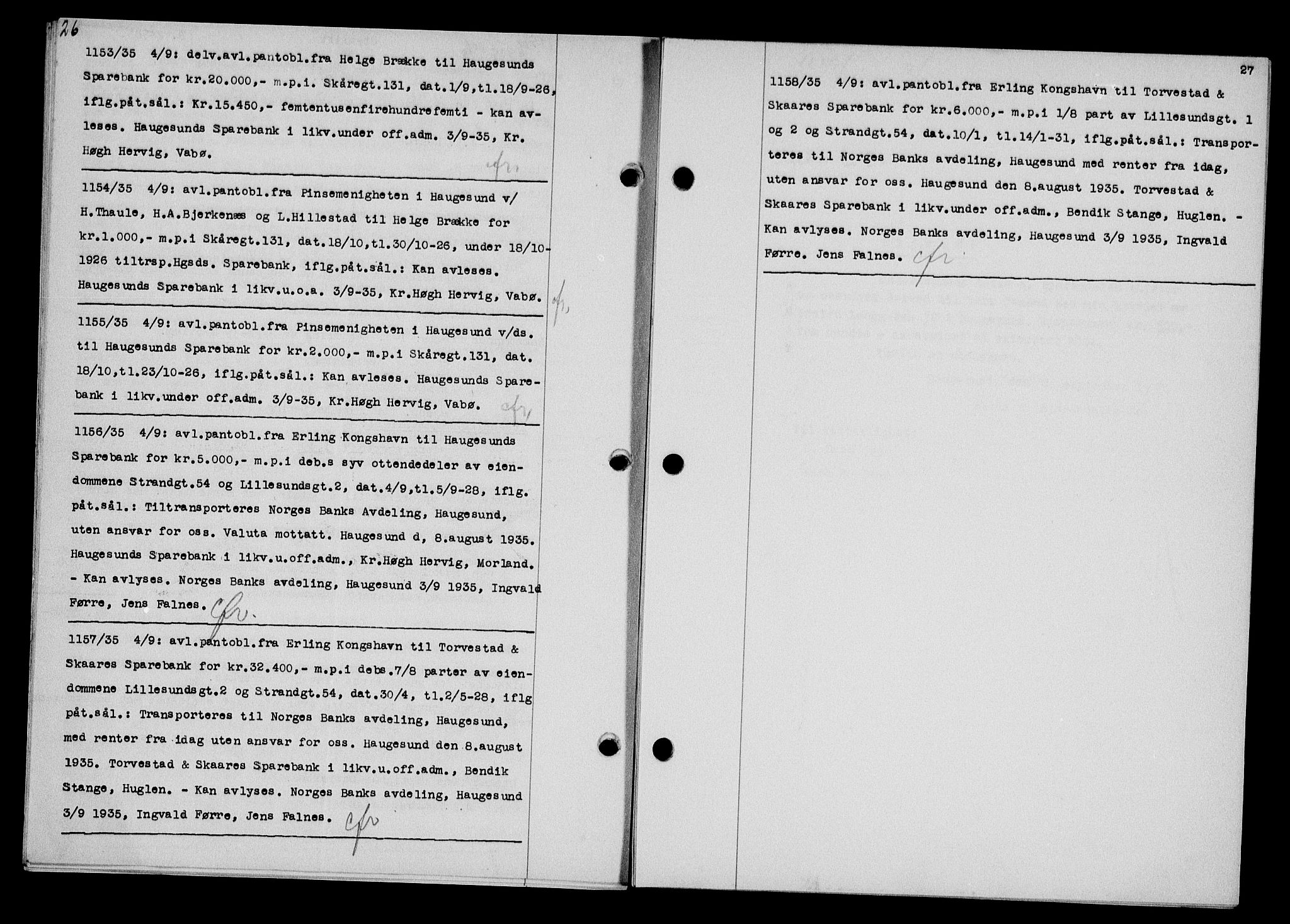 Haugesund tingrett, AV/SAST-A-101415/01/II/IIC/L0030: Mortgage book no. 30, 1935-1936, Diary no: : 1153/1935