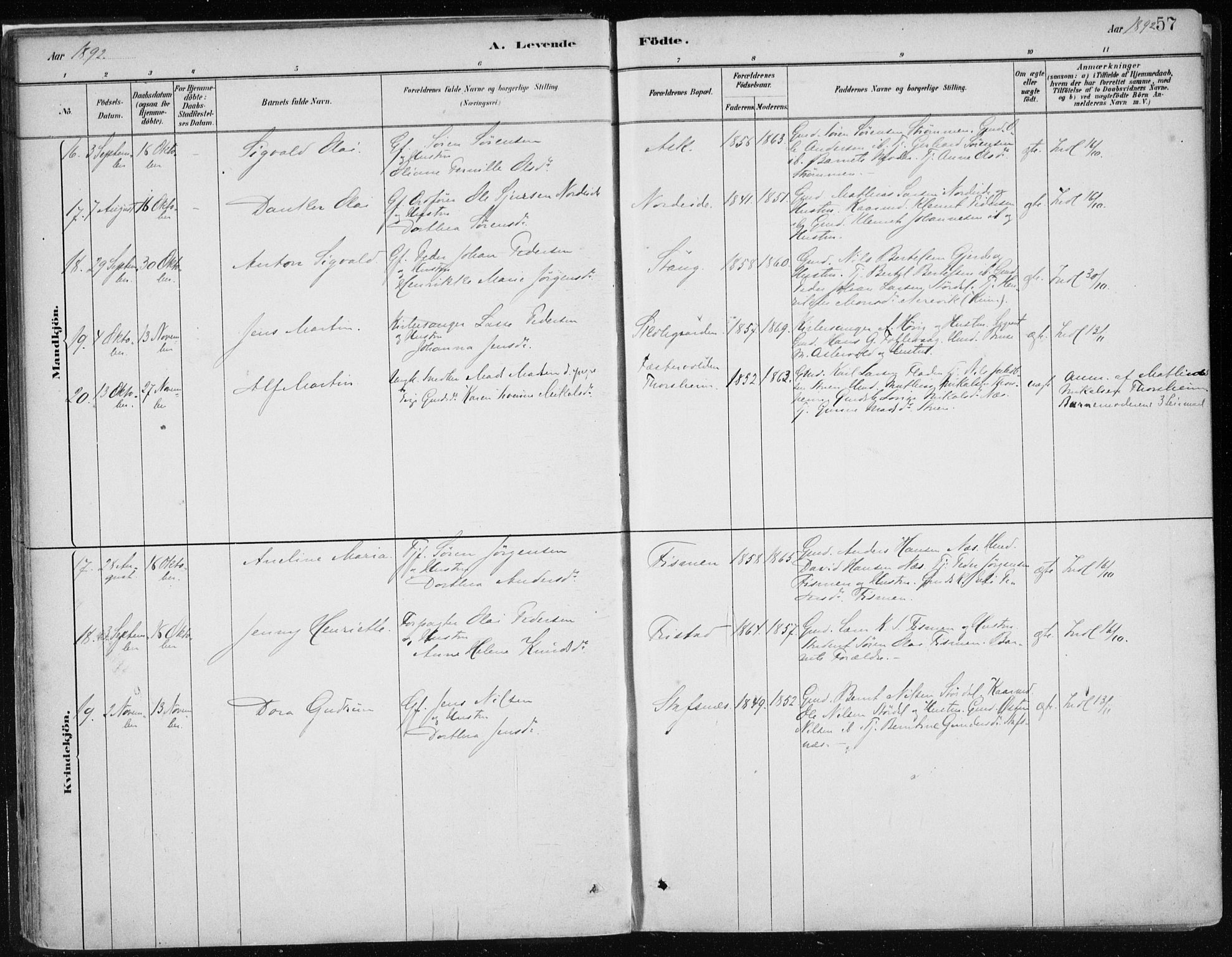 Askvoll sokneprestembete, AV/SAB-A-79501/H/Haa/Haab/L0002: Parish register (official) no. B 2, 1879-1909, p. 57