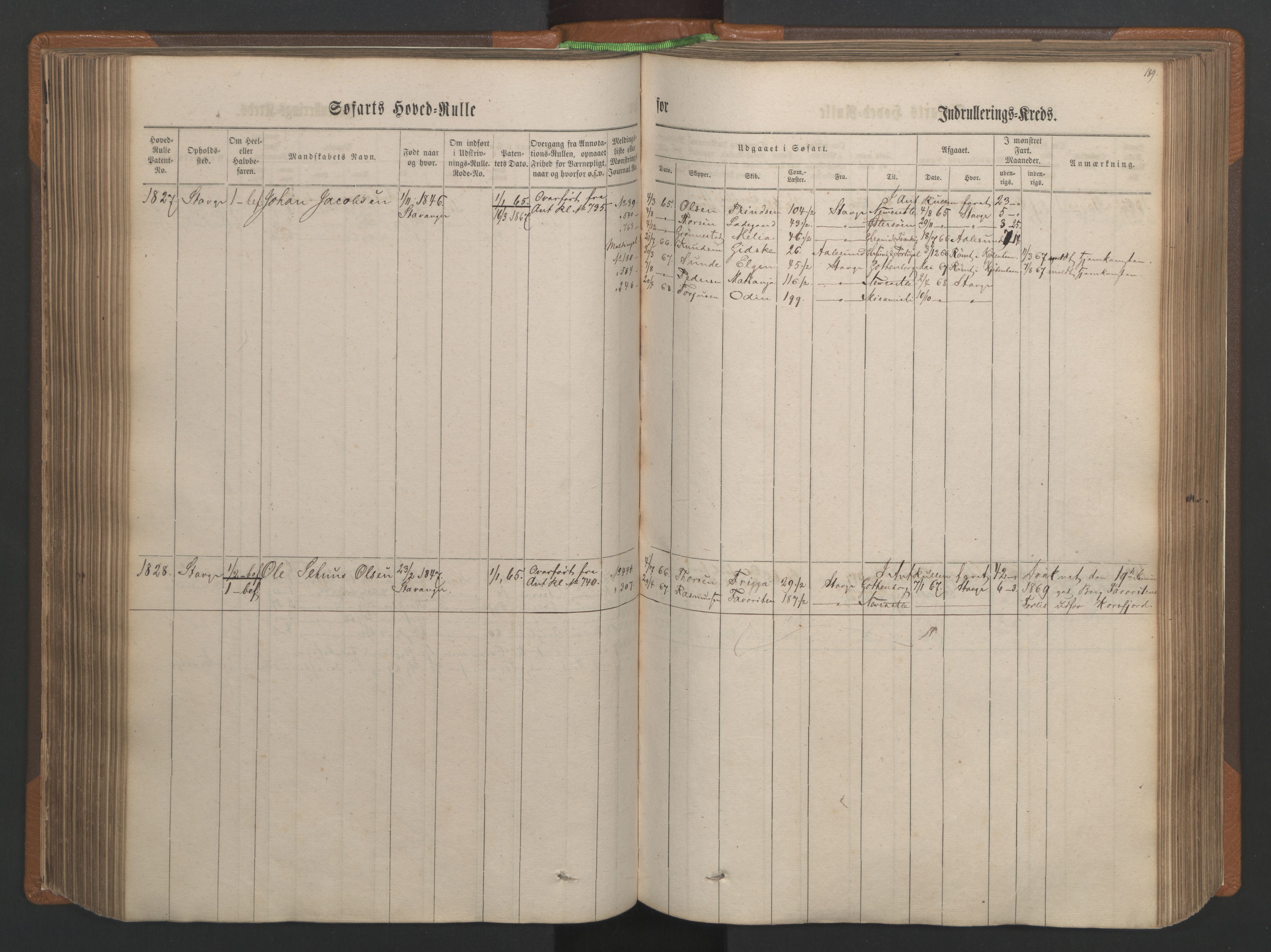 Stavanger sjømannskontor, AV/SAST-A-102006/F/Fb/Fbb/L0003: Sjøfartshovedrulle, patentnr. 1451-2270, 1863, p. 199