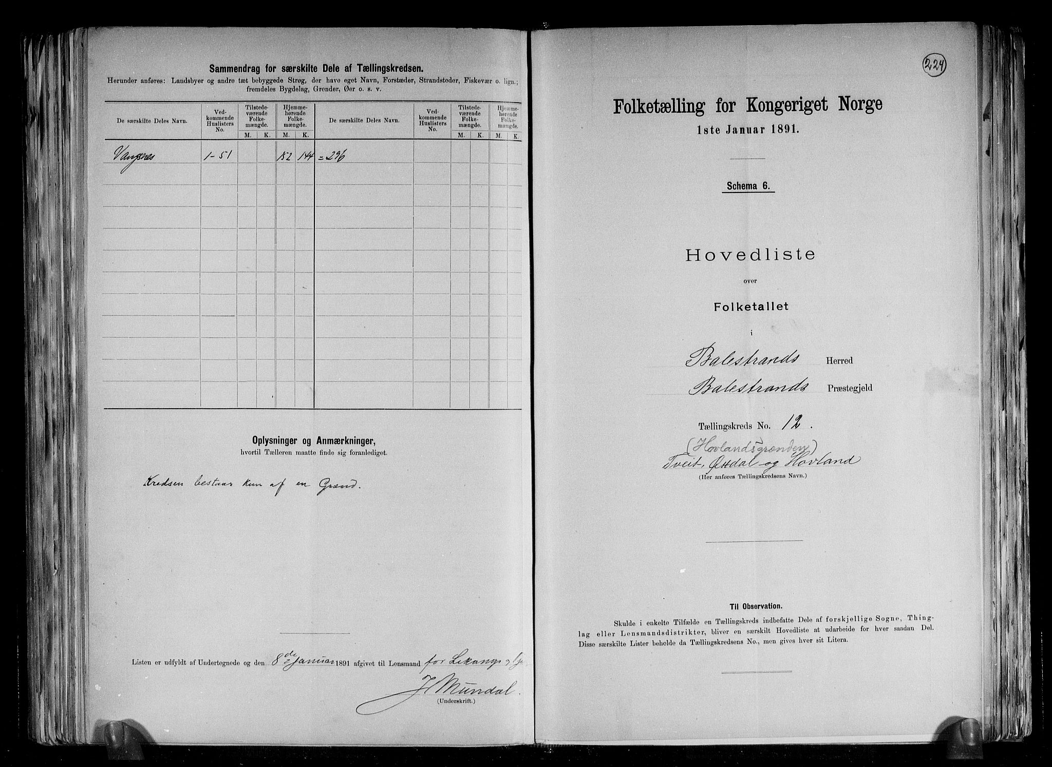 RA, 1891 census for 1418 Balestrand, 1891, p. 27